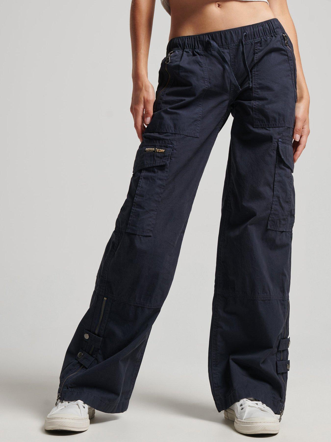 Superdry Low Rise Wide Leg Cargo Pants - Navy