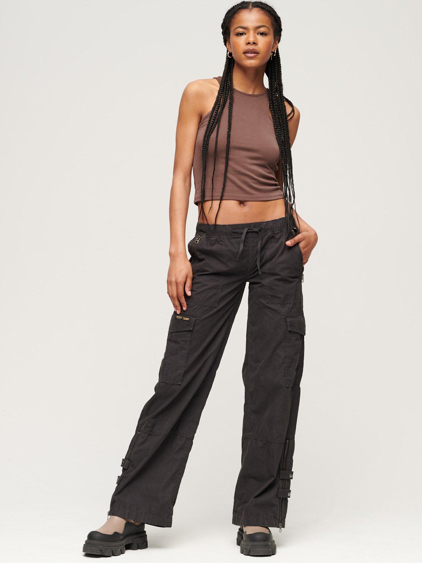 Superdry Low Rise Wide Leg Cargo Pants Black Very