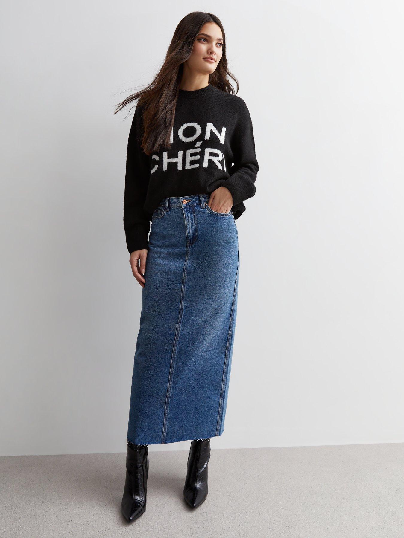 Long blue jean skirts value sales