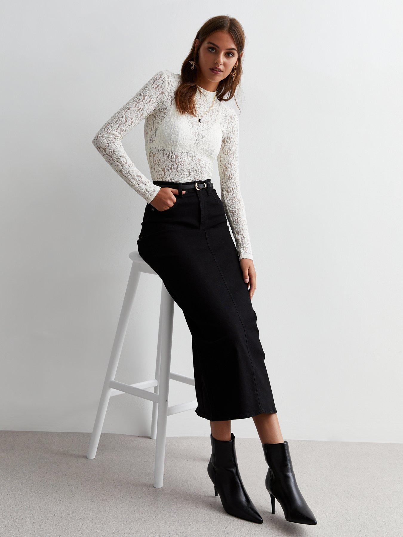 New Look Black Split Hem Denim Midaxi Skirt Very