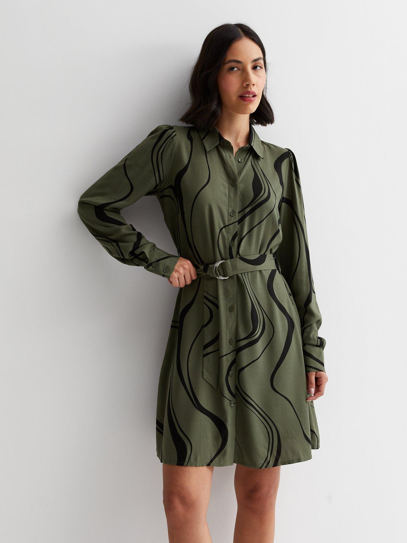 New Look Women's Dark Green Belted Mini Shirt Dress - UK 14