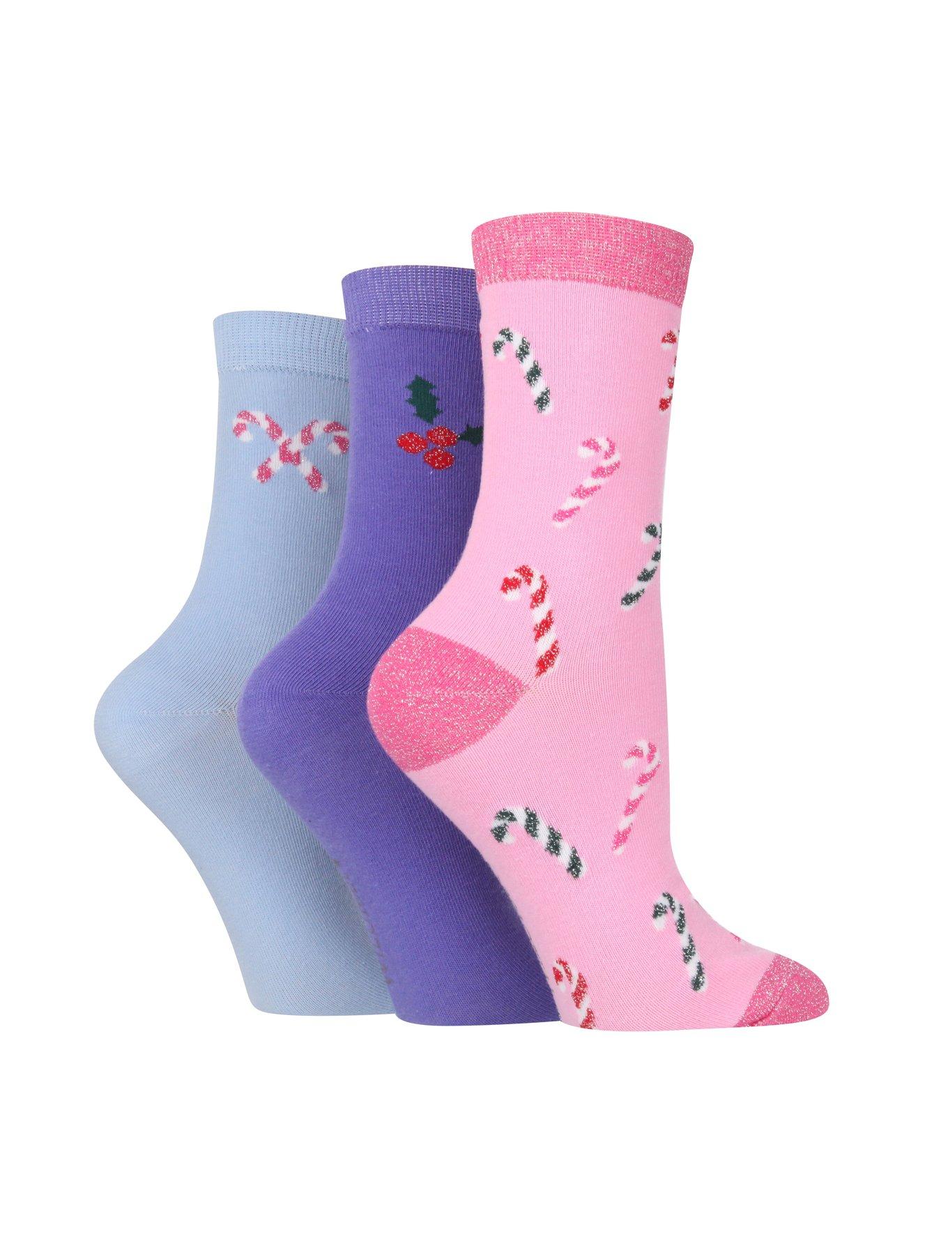 Image 1 of 1 of Wild Feet 3pk Xmas Hanging Gift Crew Socks Candy Canes
