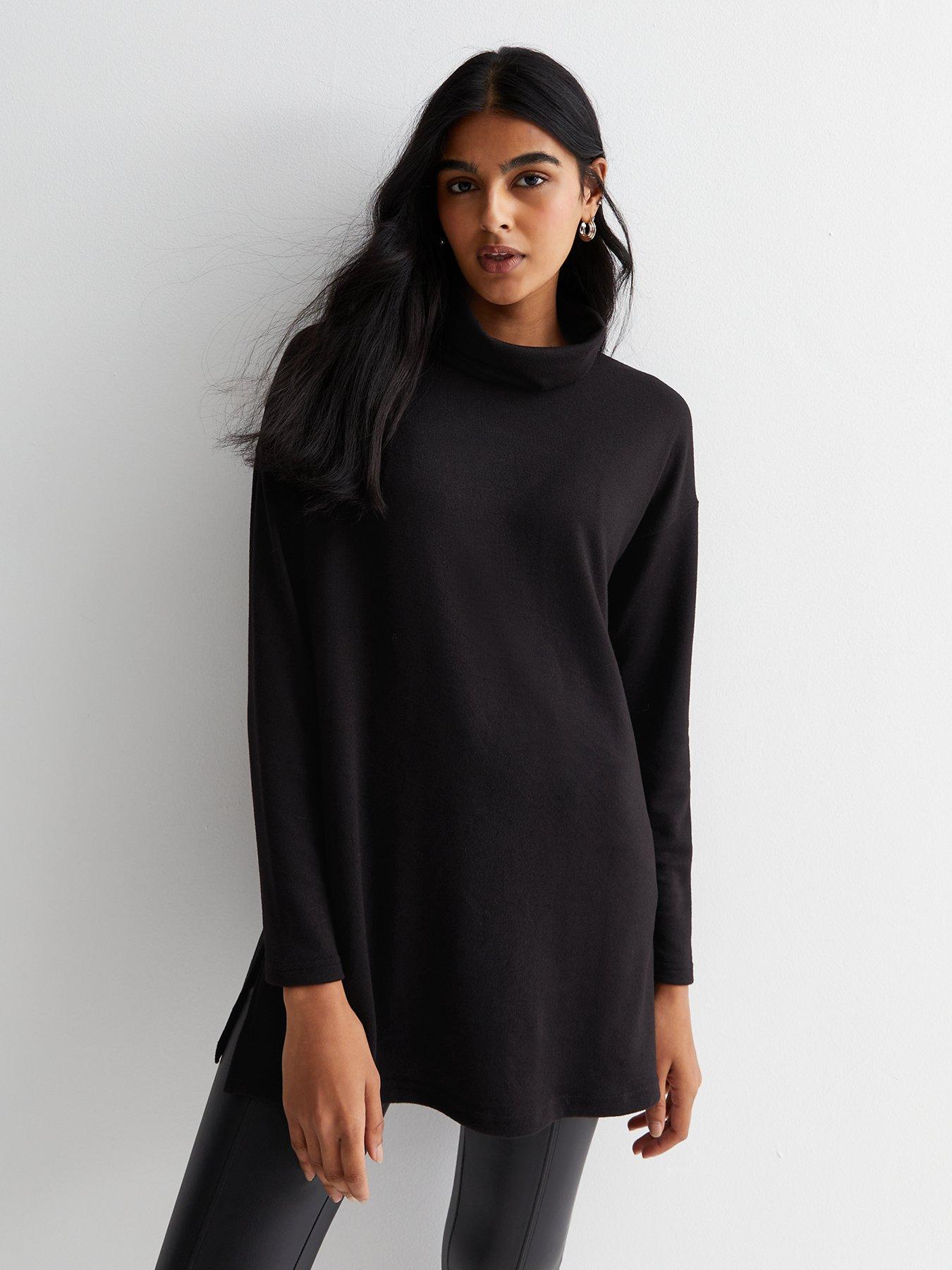 Boxy Brushed Extended Neck Knitted Jumper