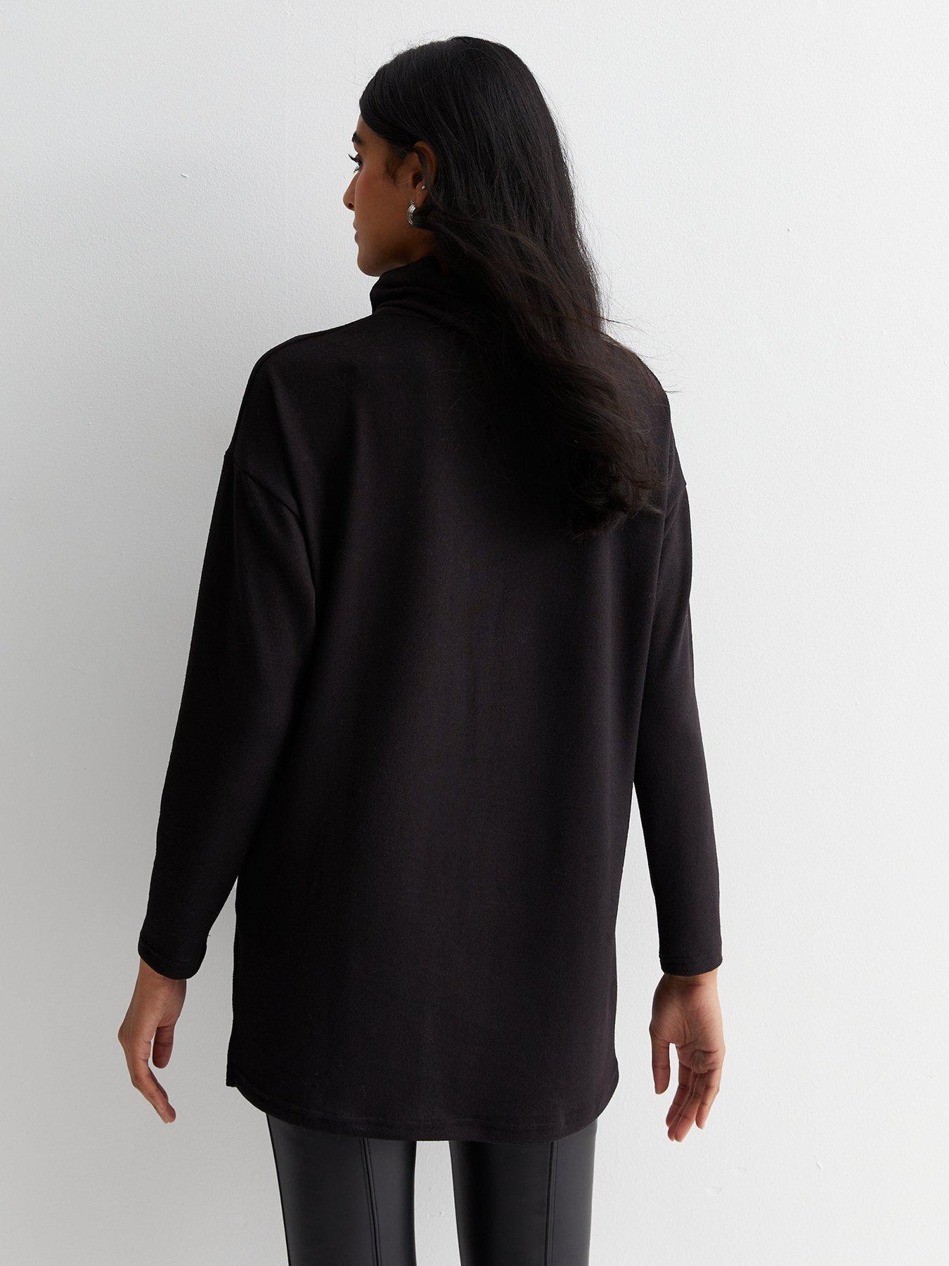 New Look Black Brushed Fine Knit Cowl Neck Long Jumper Very