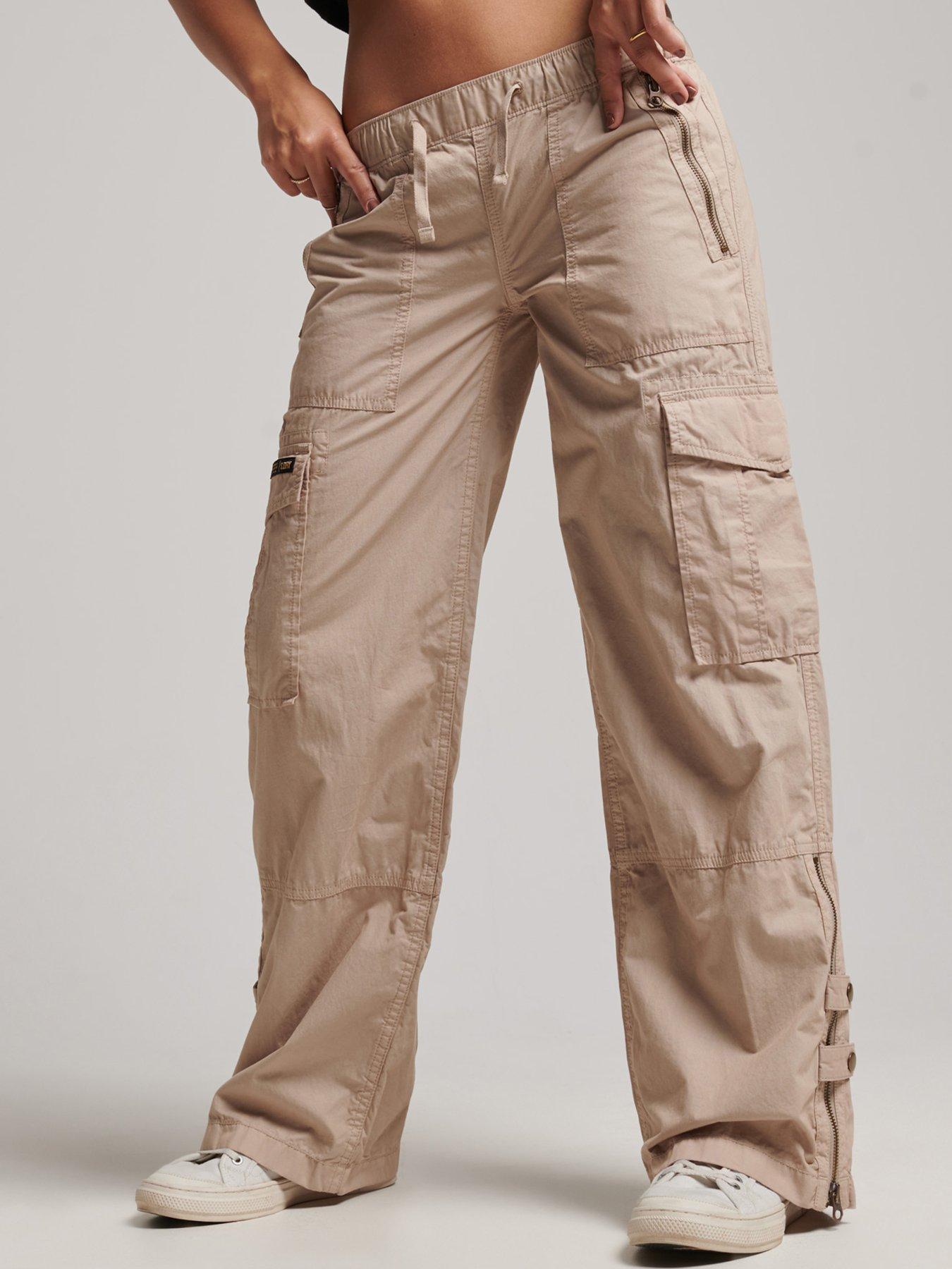 Women's Beige Wide Leg Cargo Trousers