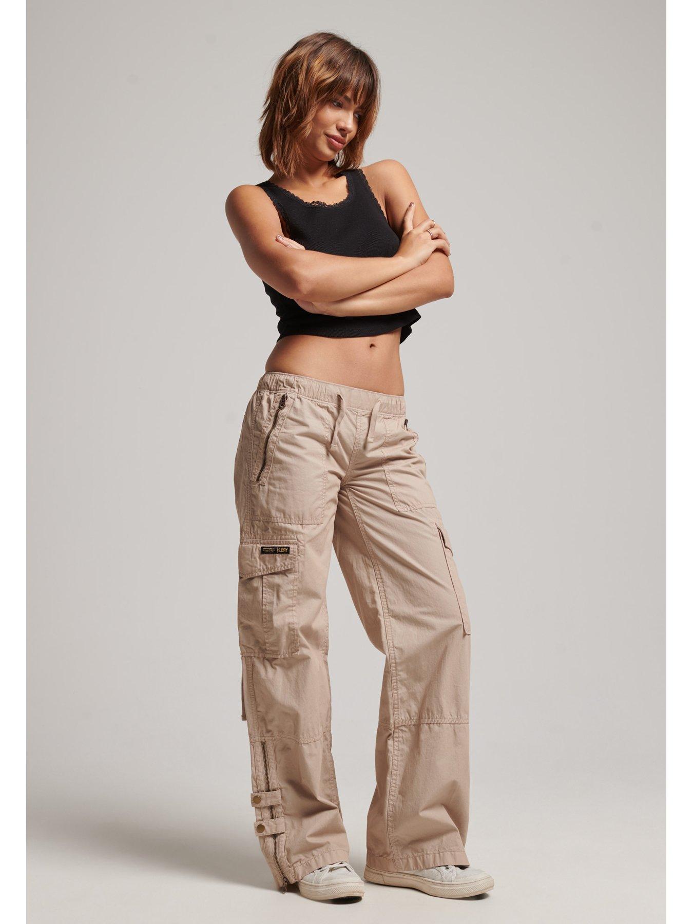 Basic Pleasure Mode low waist flared cargo trousers with zip detail in  khaki