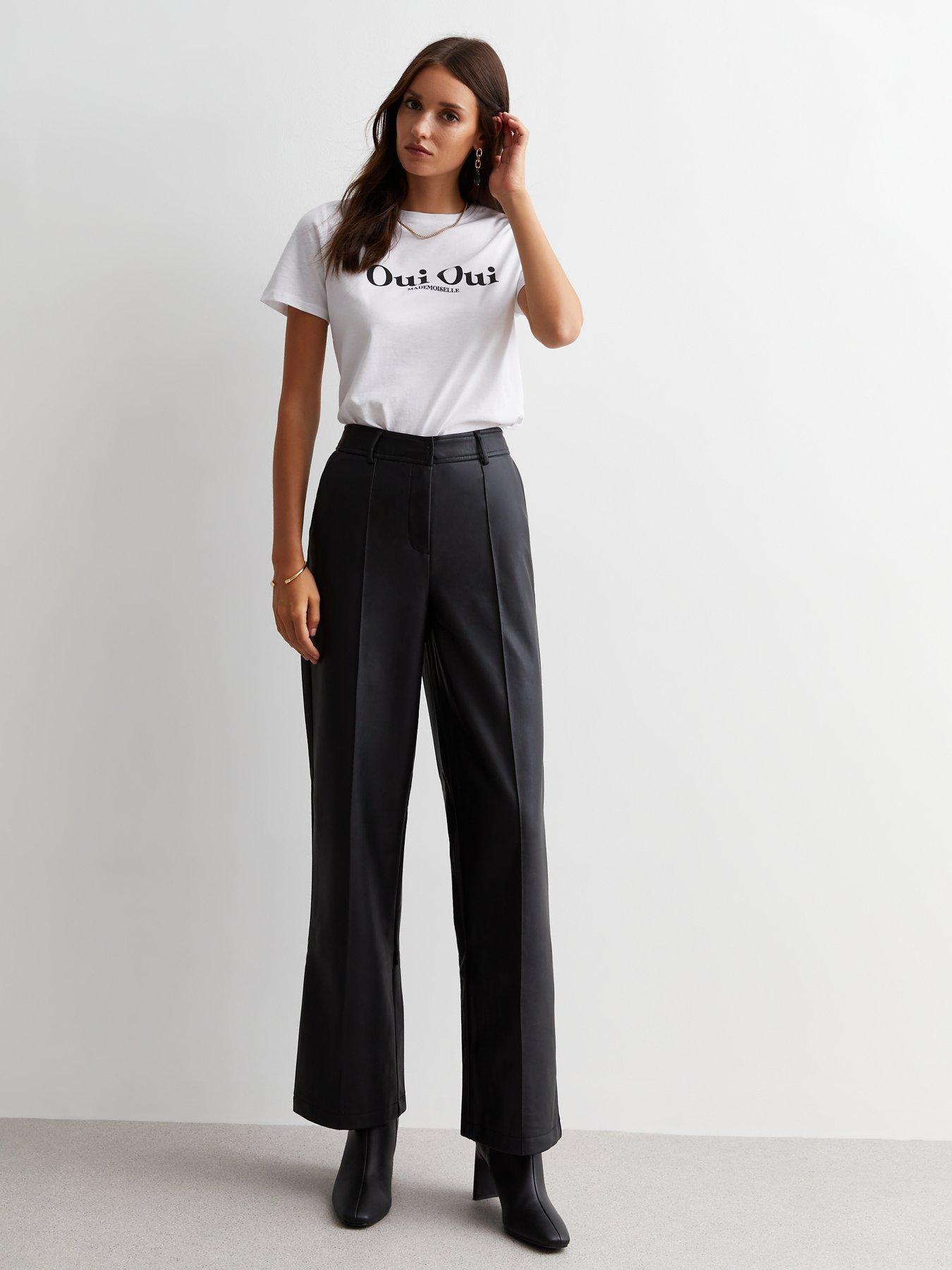 Leather look trousers long hot sale leg