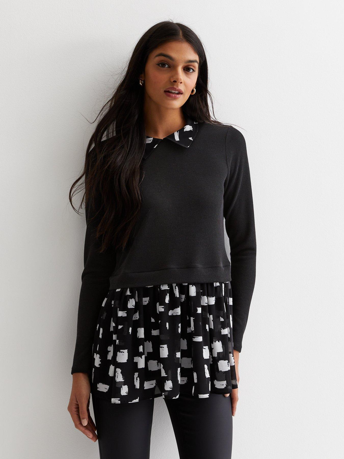 Black Abstract Print 2 In 1 Shirt Jumper