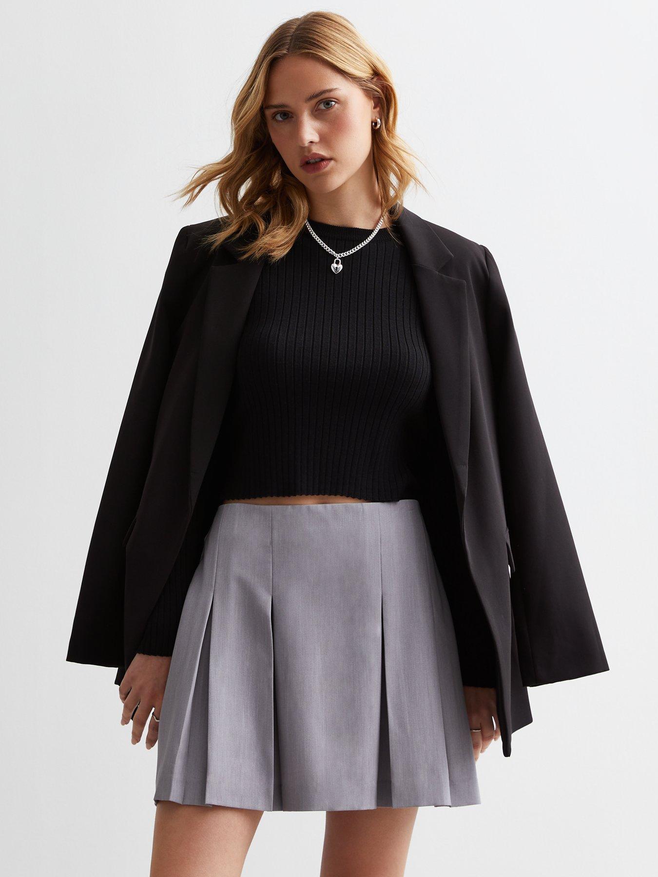 Adele Black Faux Leather Pleated Skater Mini Skirt