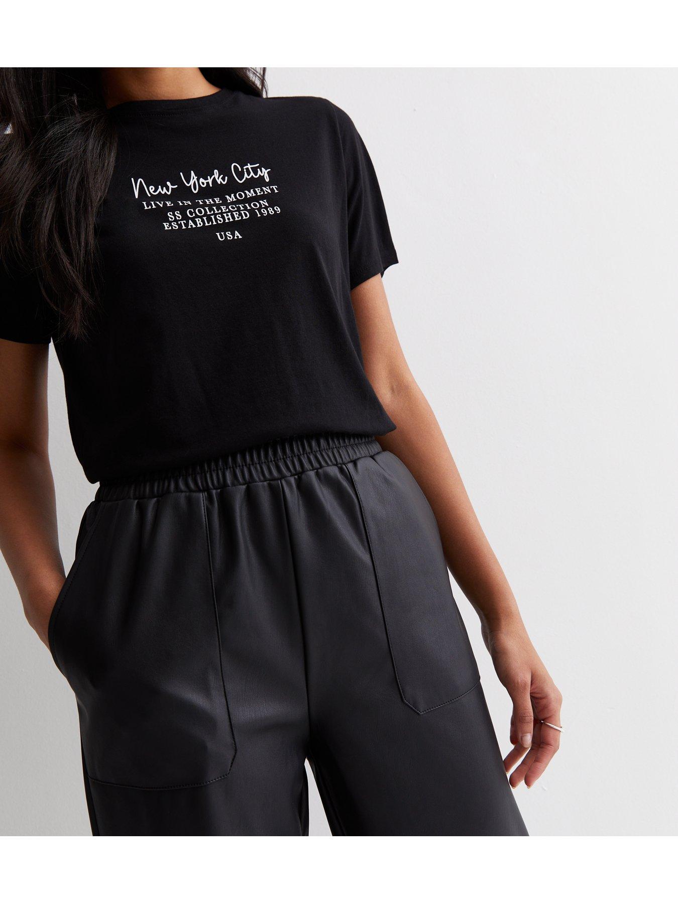 Black leather look cuffed joggers hotsell