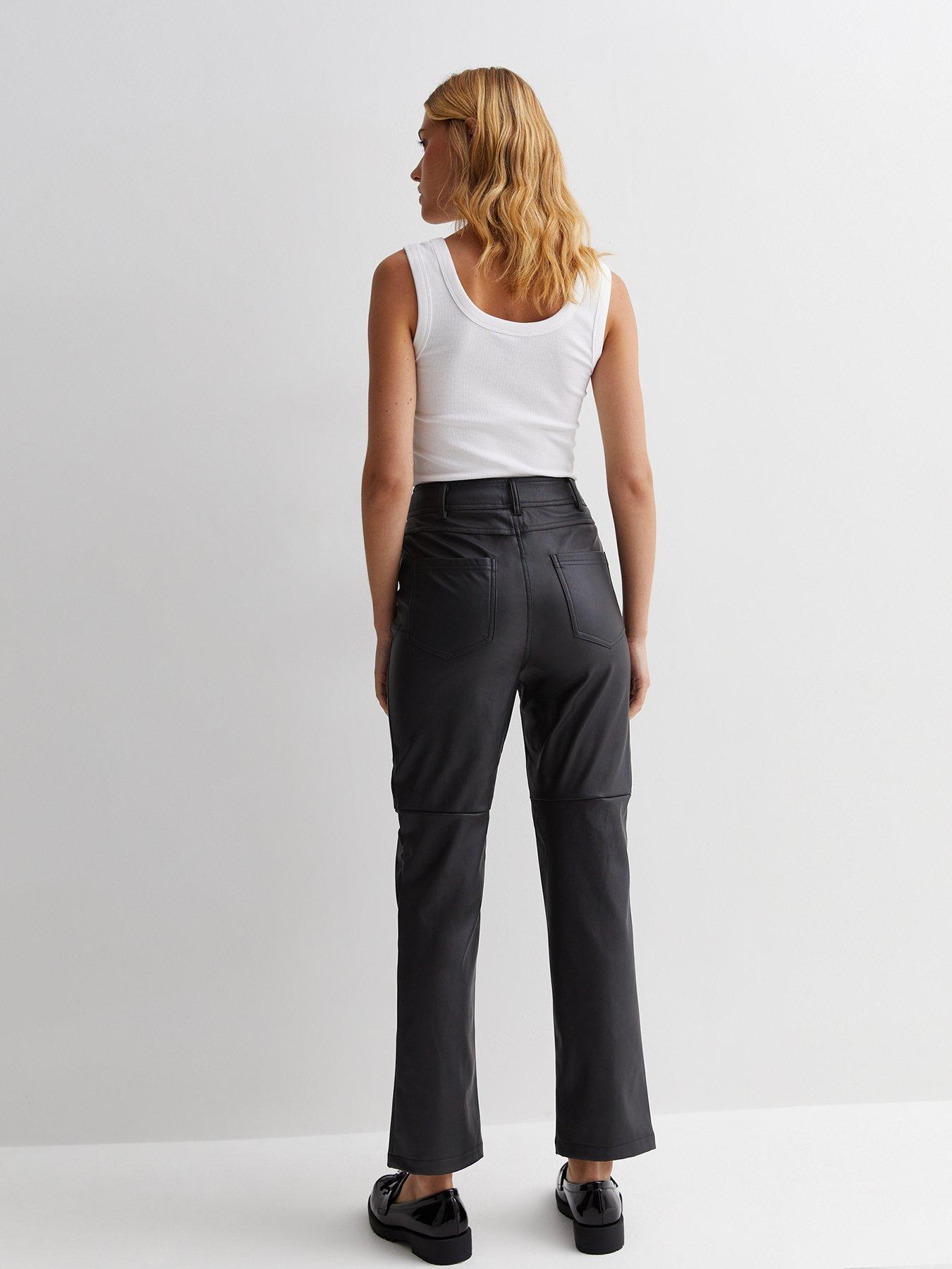 Petite Black Leather-Look Western Trousers