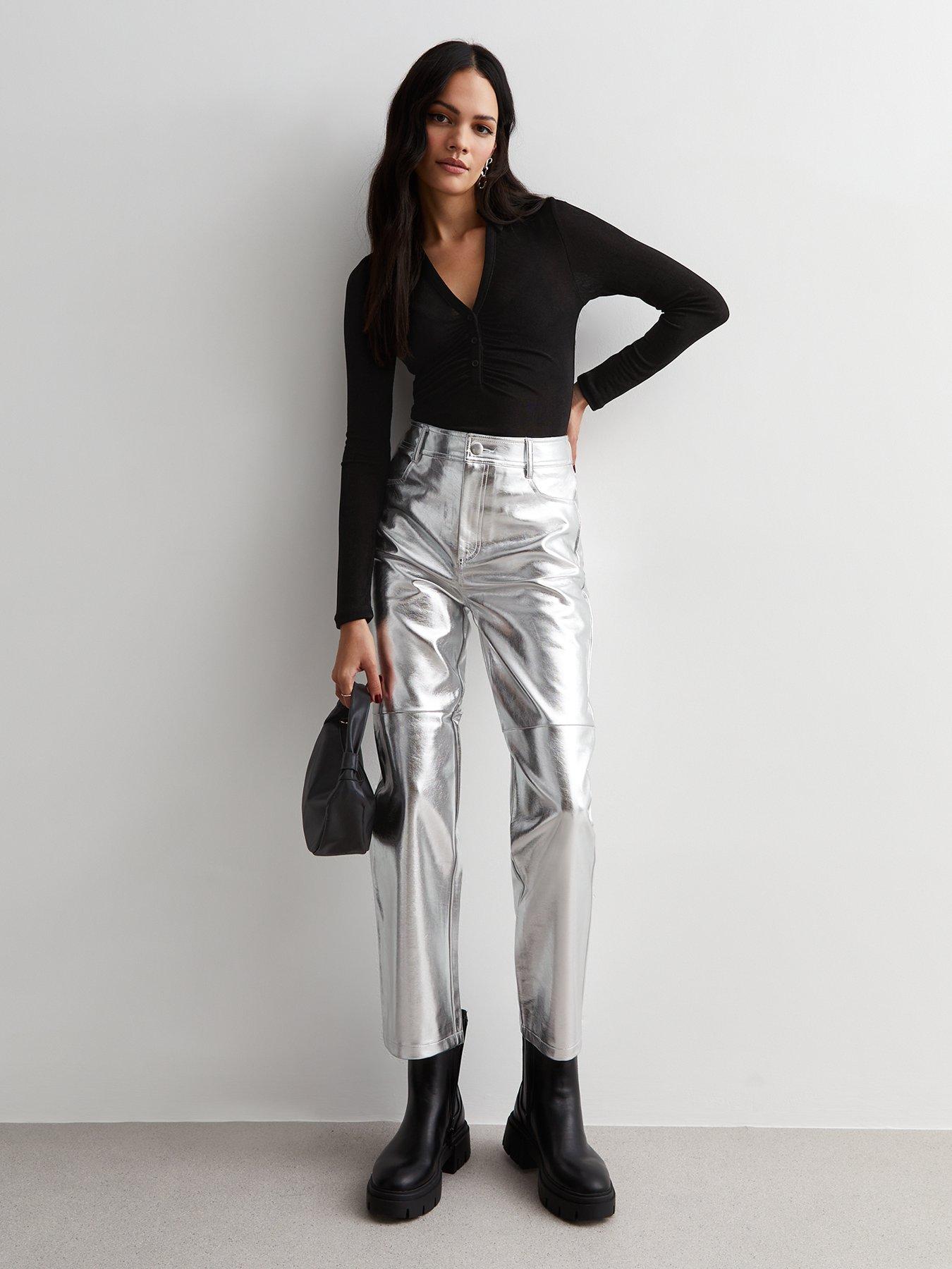 New Look Silver Leather-Look Western Trousers