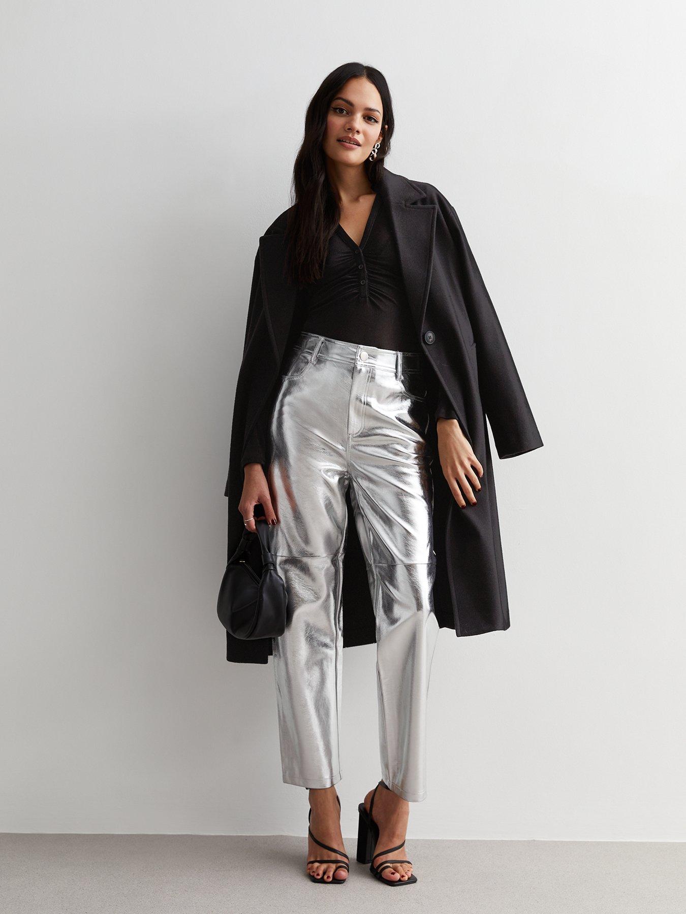 New Look Silver Leather Look Western Trousers Very