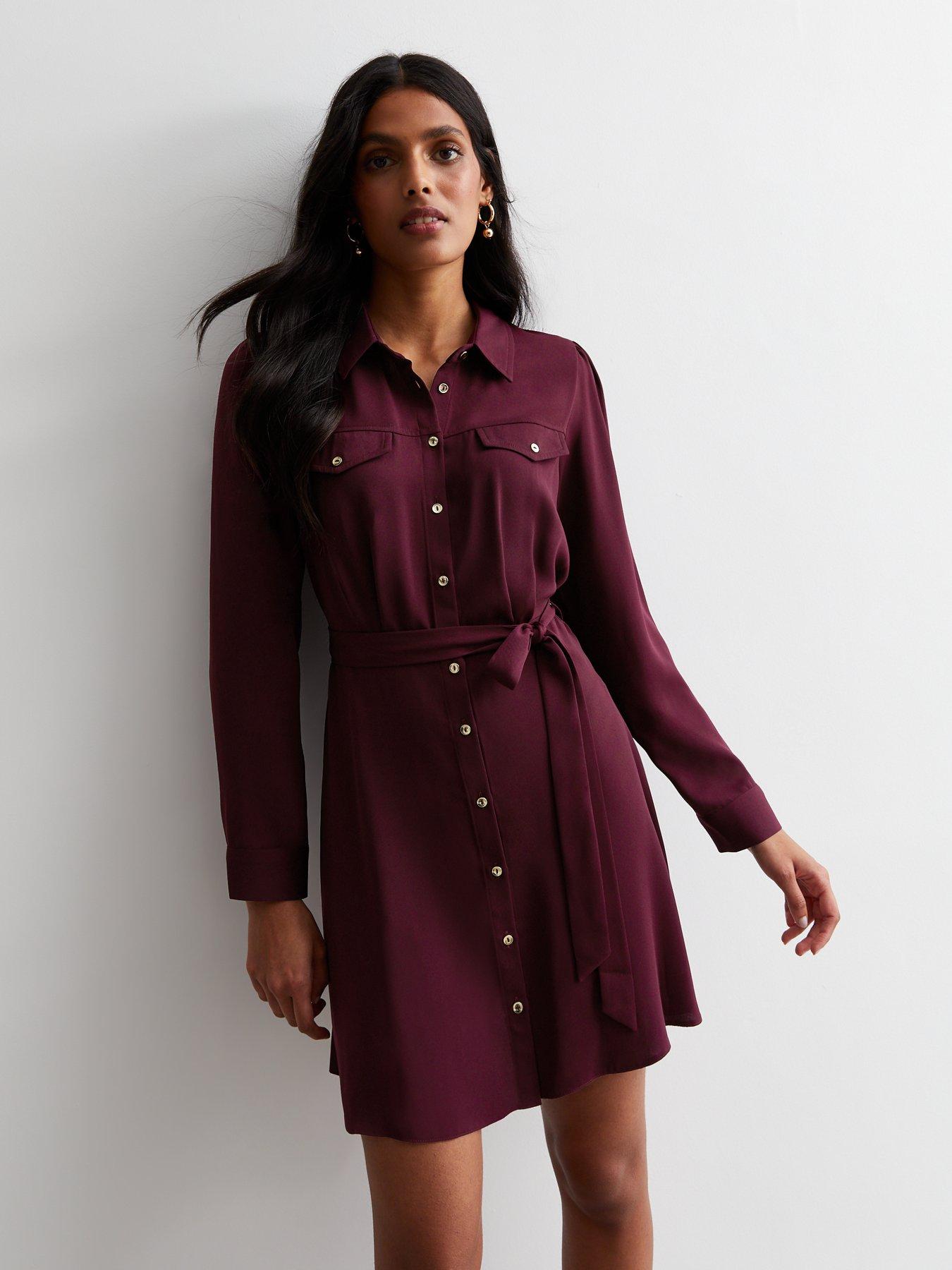 Solid Crew Neck Fake Buttons Short Roll Sleeve Dress - Temu