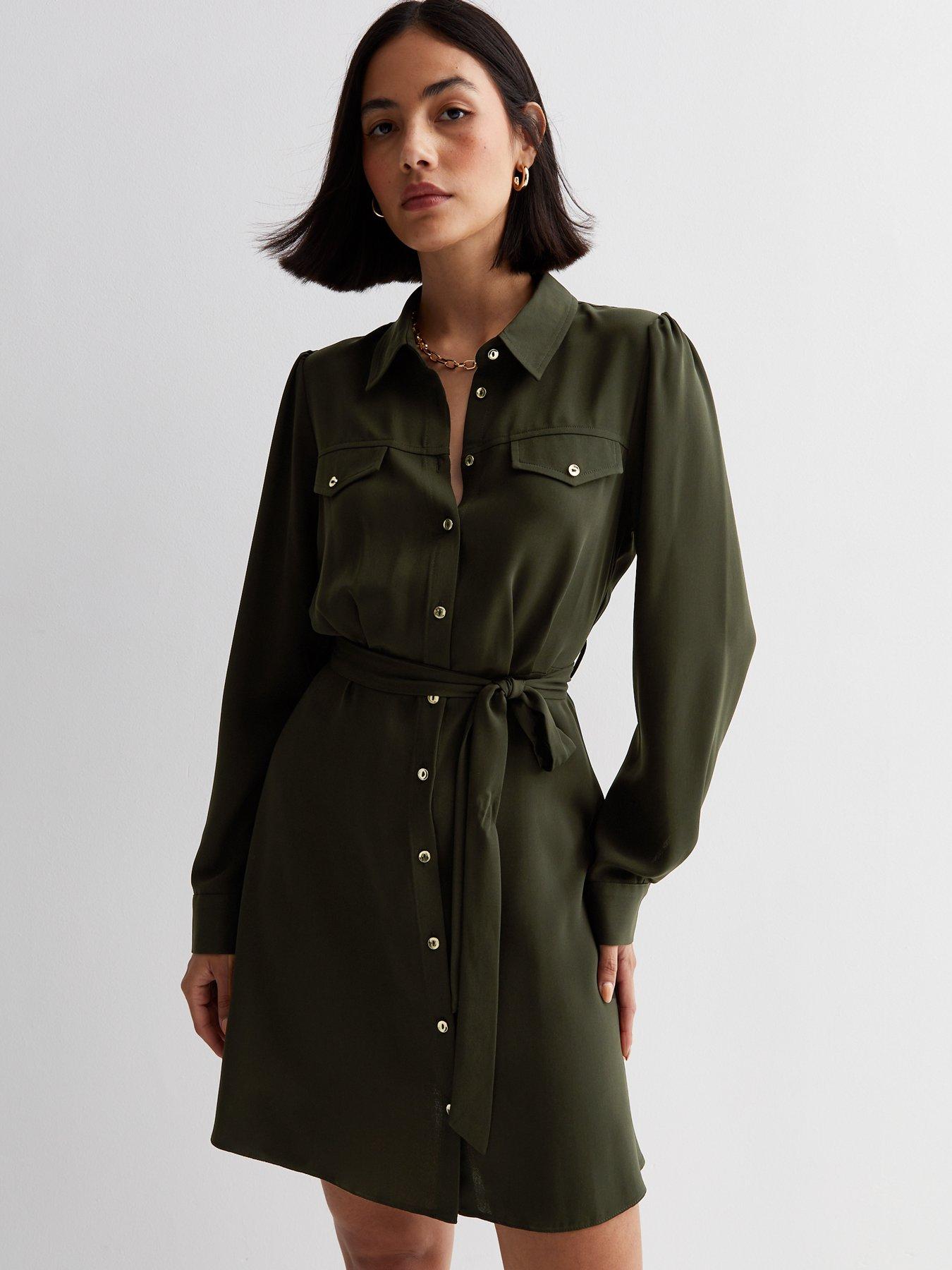 Long sleeve khaki dress best sale