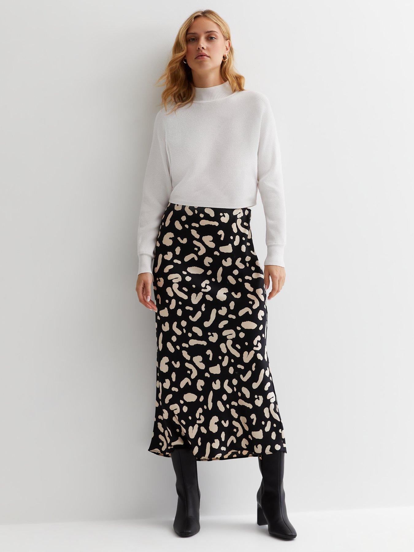 New Look Black Animal Print Satin Midaxi Skirt Very