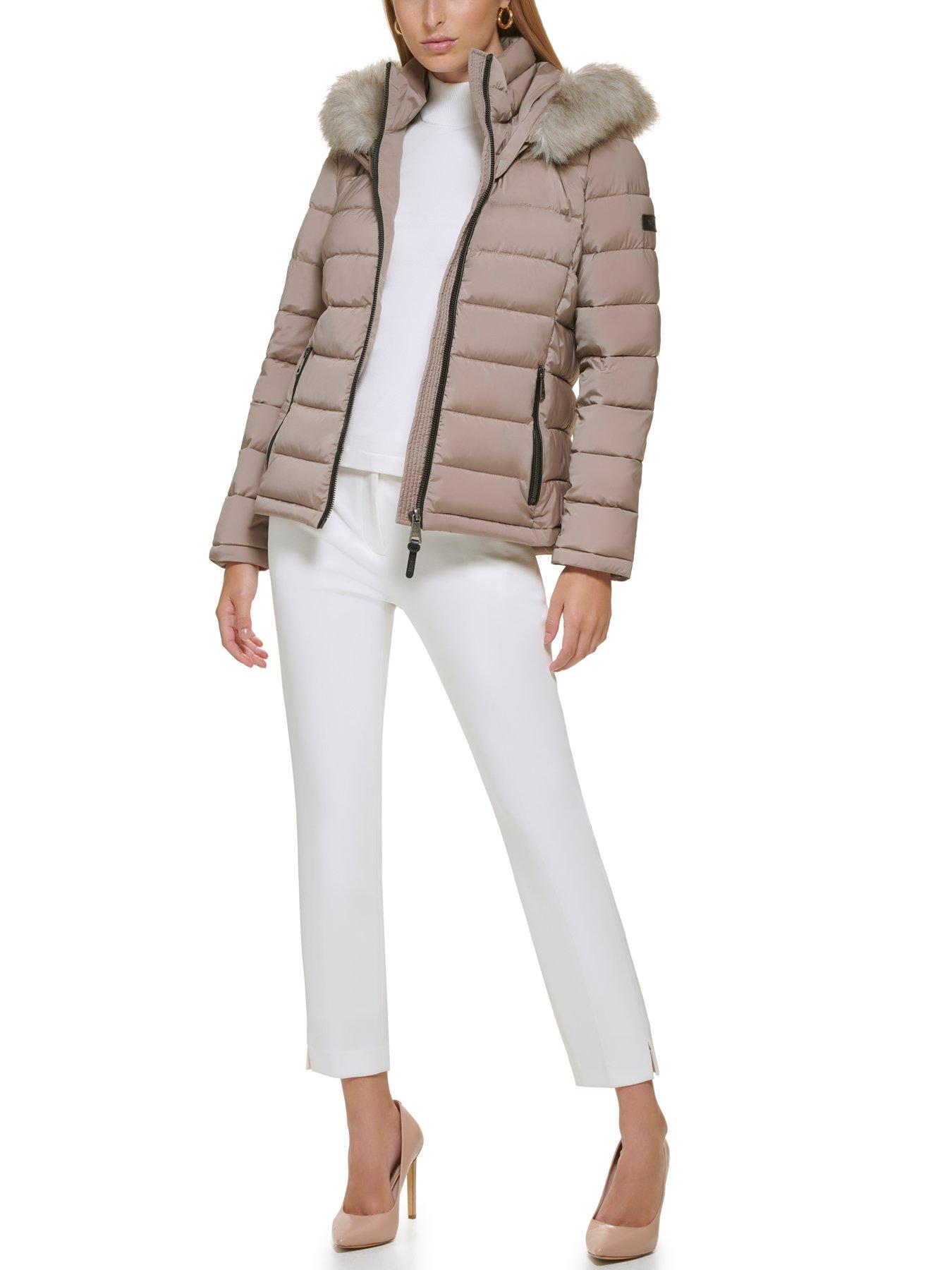 Donna karan side tab cheap faux fur puffer jacket