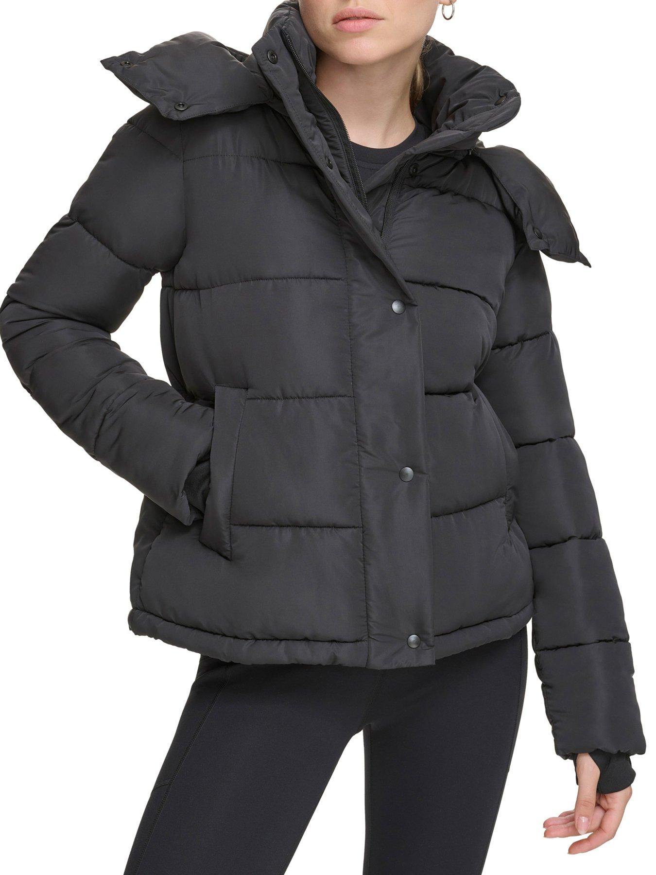 Dkny black discount coat fur hood