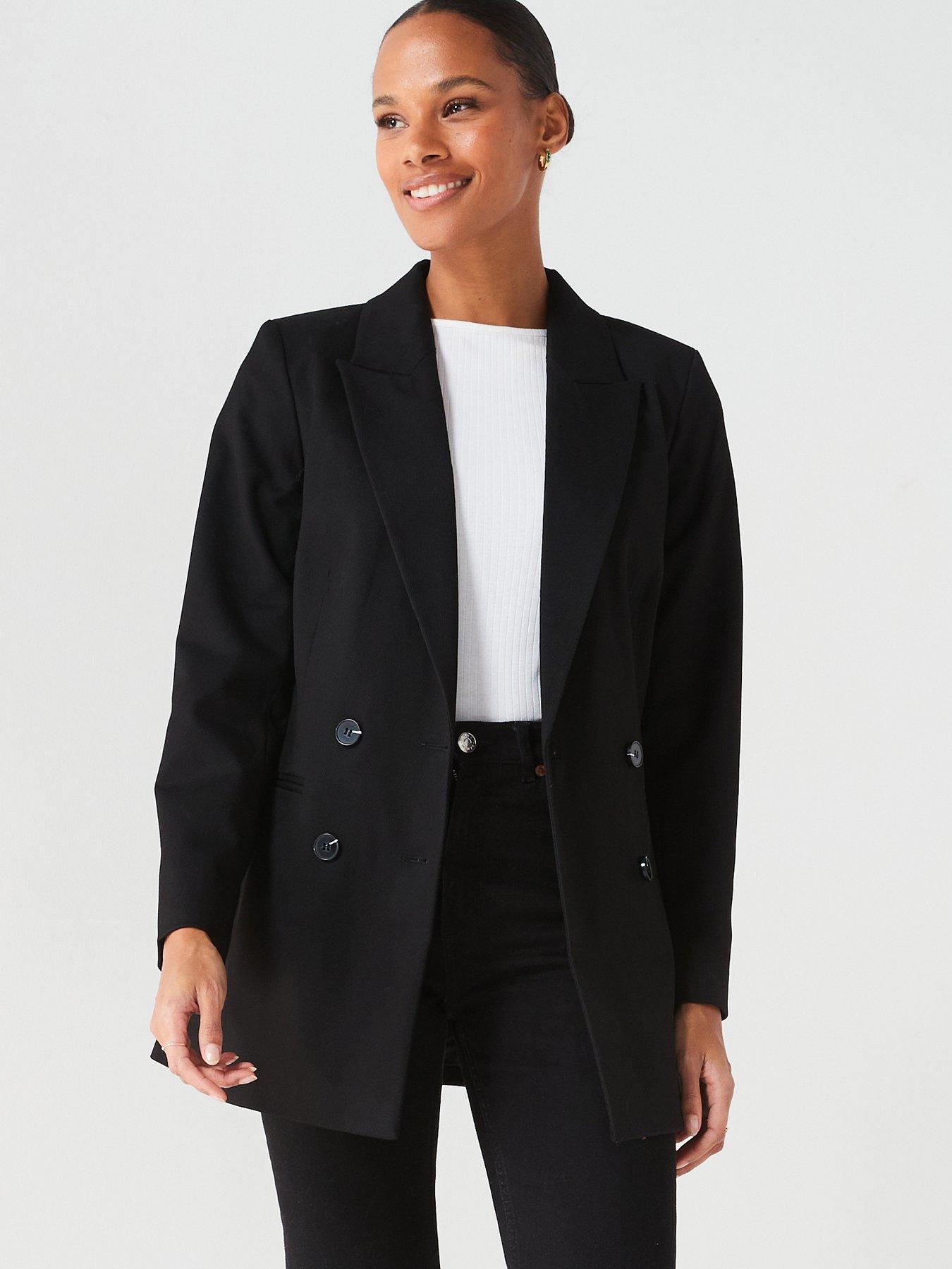 Black womens double breasted blazer best sale