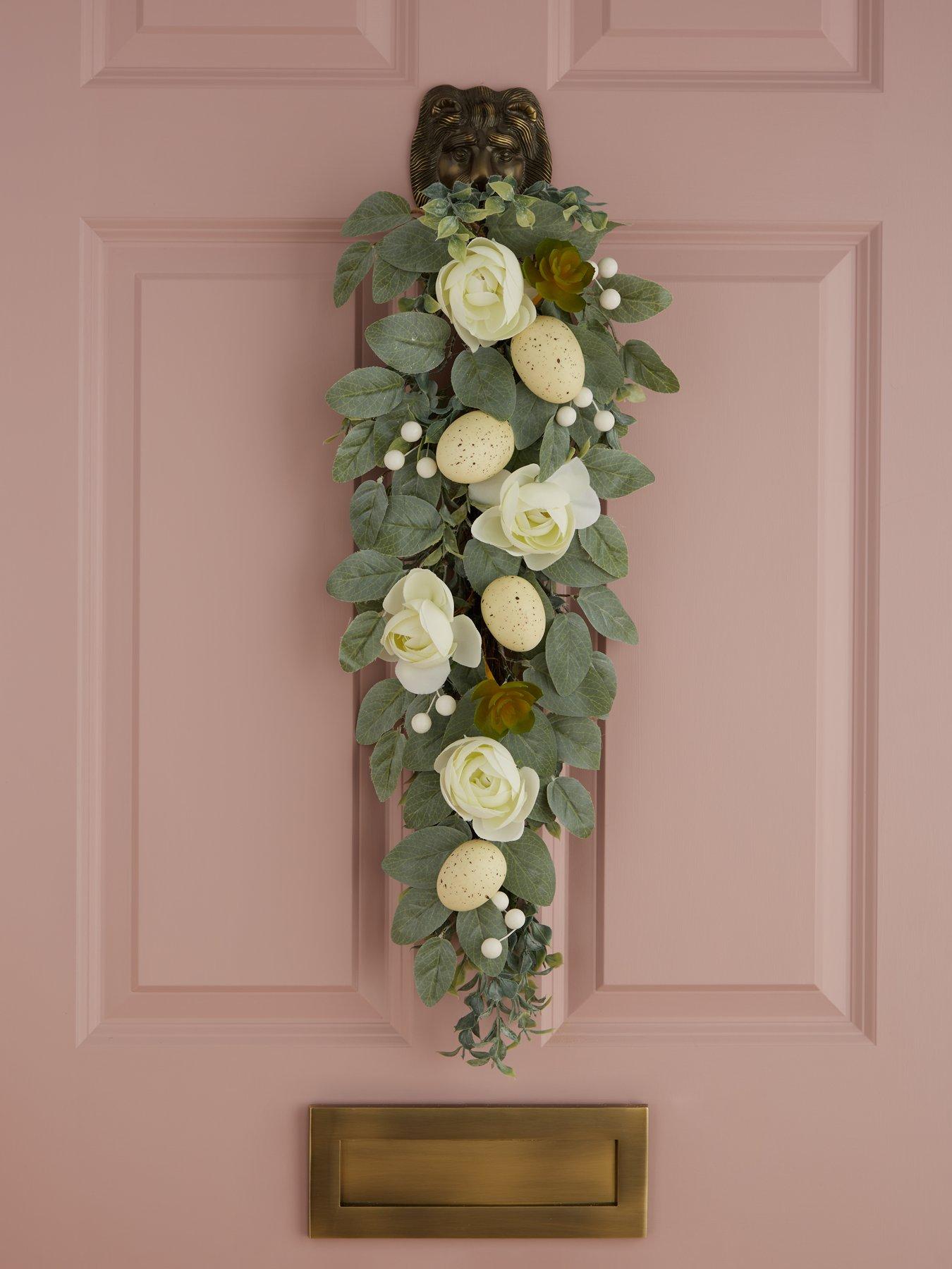 undefined Tear Drop Spring/ Easter Wreath with White Eggs