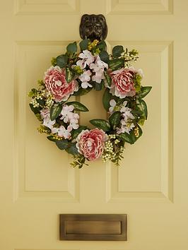 Product photograph of Very Home 20-inch Spring Wreath With Peonies And Leaves from very.co.uk