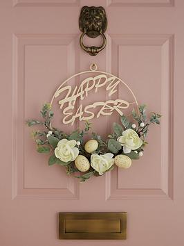 Product photograph of Very Home 20- Inch Happy Easter Floral Wreath from very.co.uk