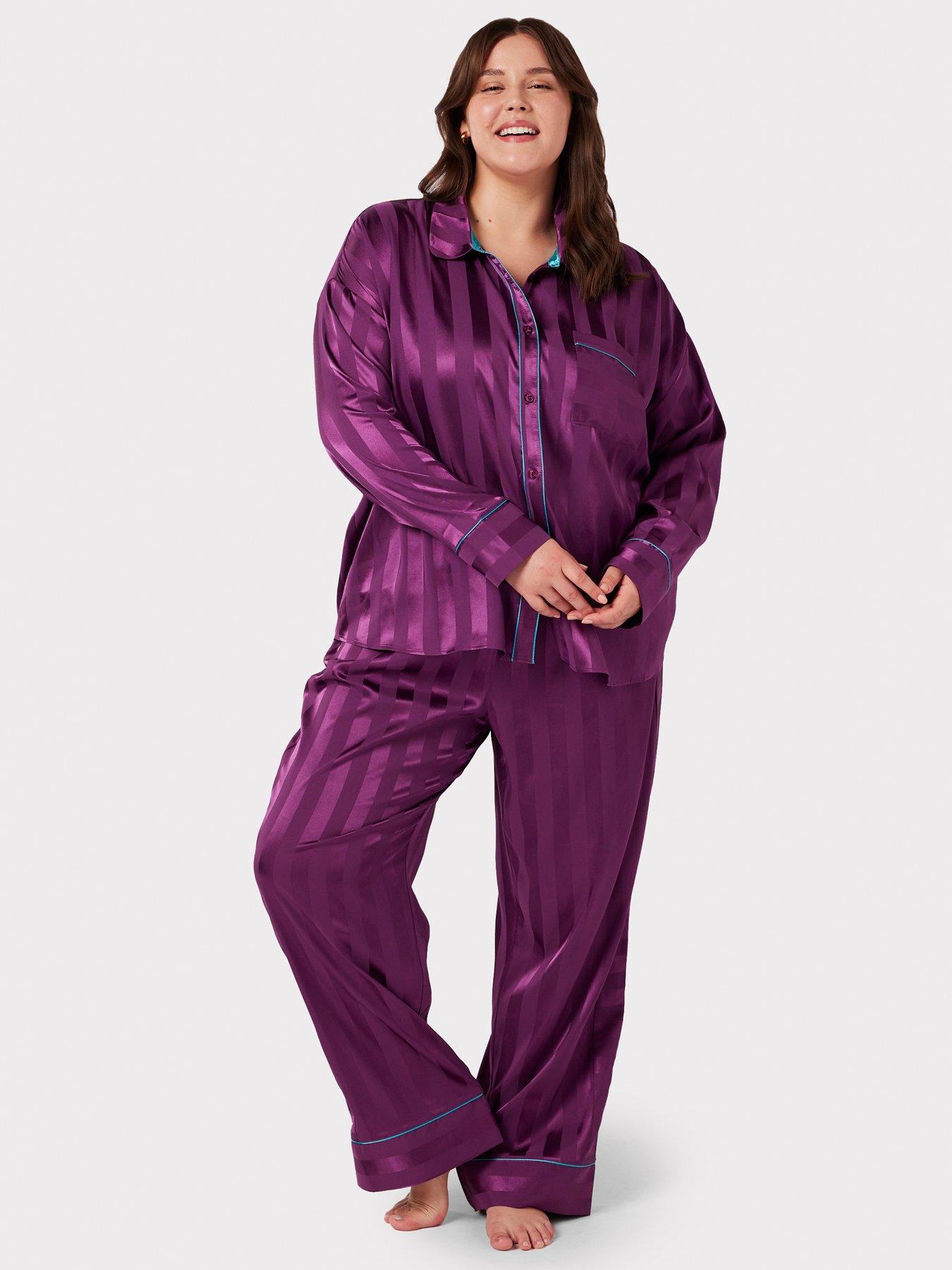 National Brushed Back Satin Pajamas, Lilac, 1X