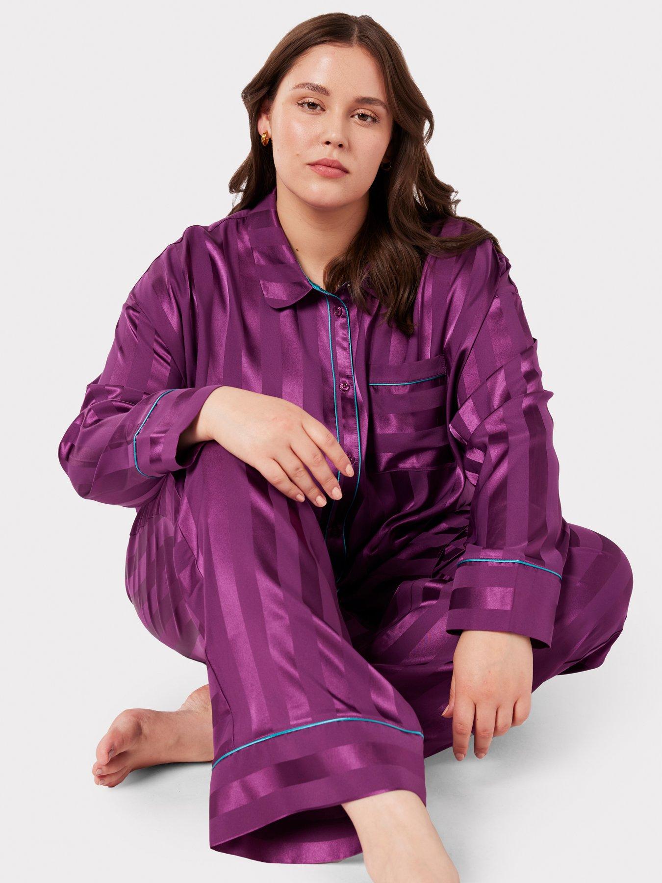 Curve Satin Stripe Pyjama Set - Purple