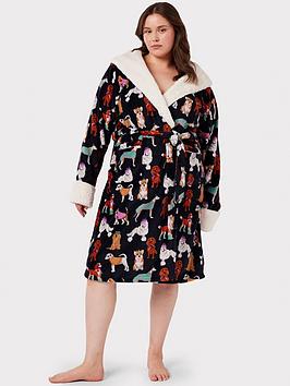 chelsea peers curve printed dog hooded robe - navy