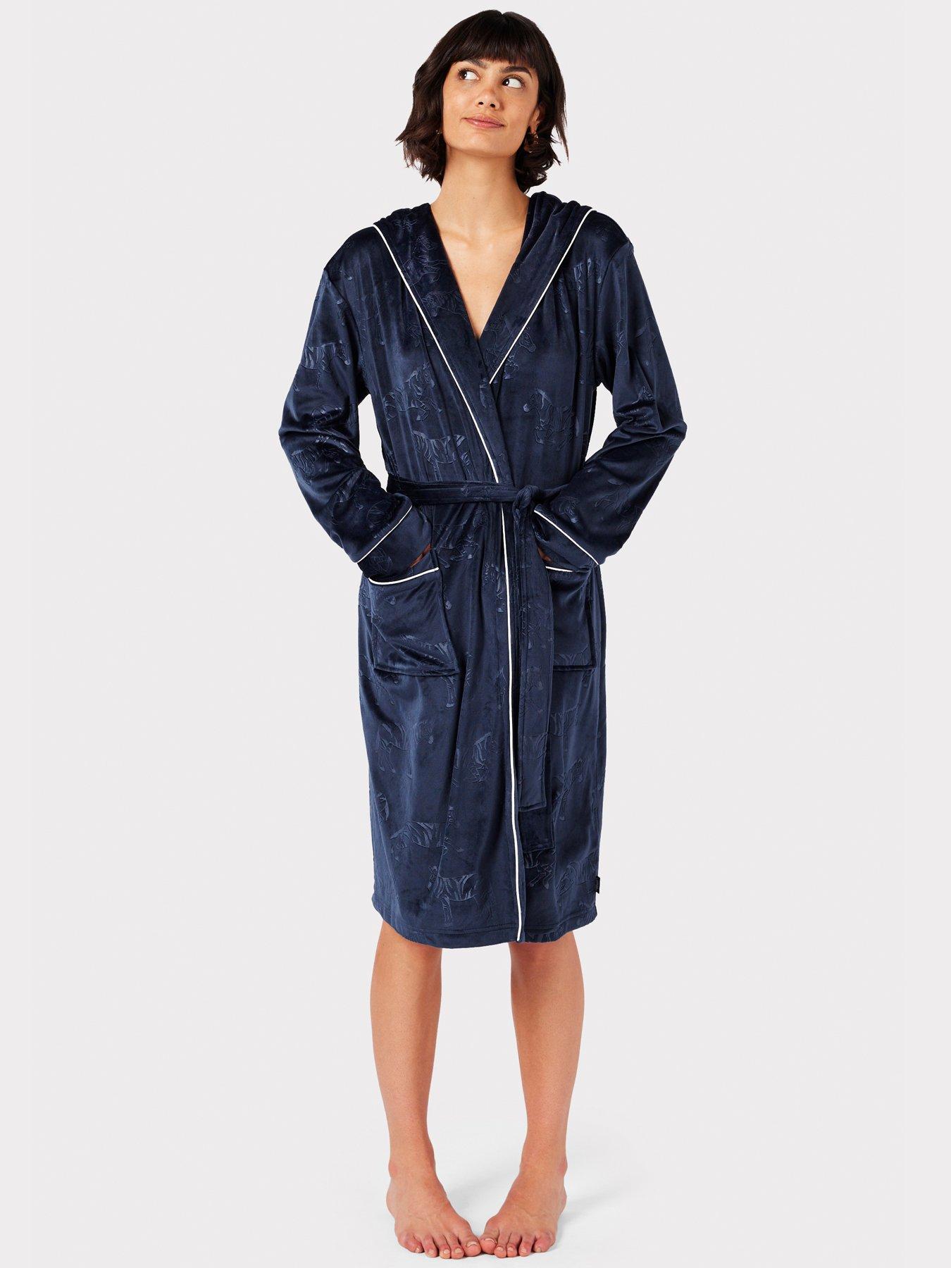 Navy hooded dressing gown womens sale