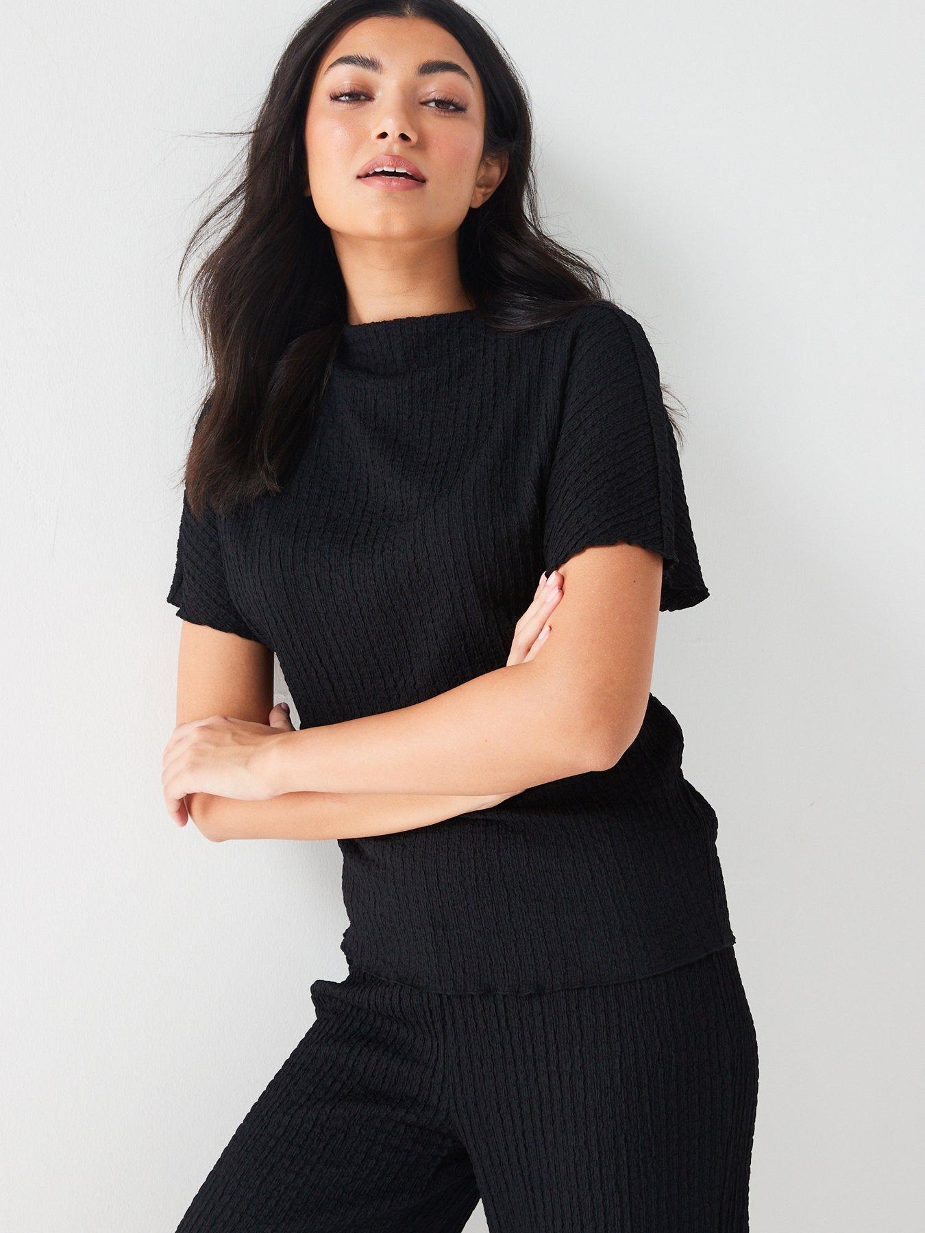 V by Very Contrast Piping Tie Up Top - Black main image 0