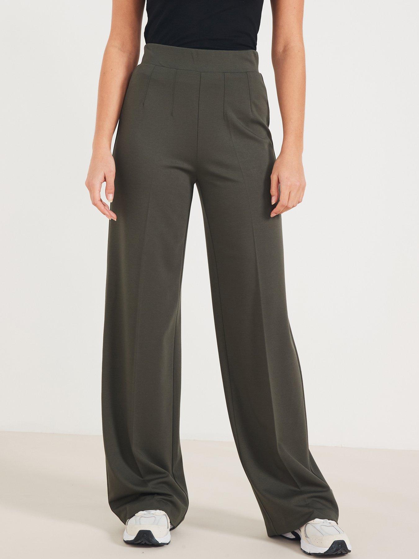 PixieGirl Petite V Front Ribbed Flare Trouser Black