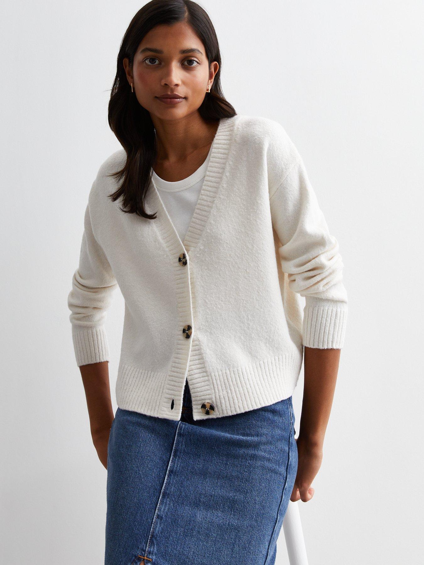 New Look Off White Knit Button Front Cardigan | very.co.uk