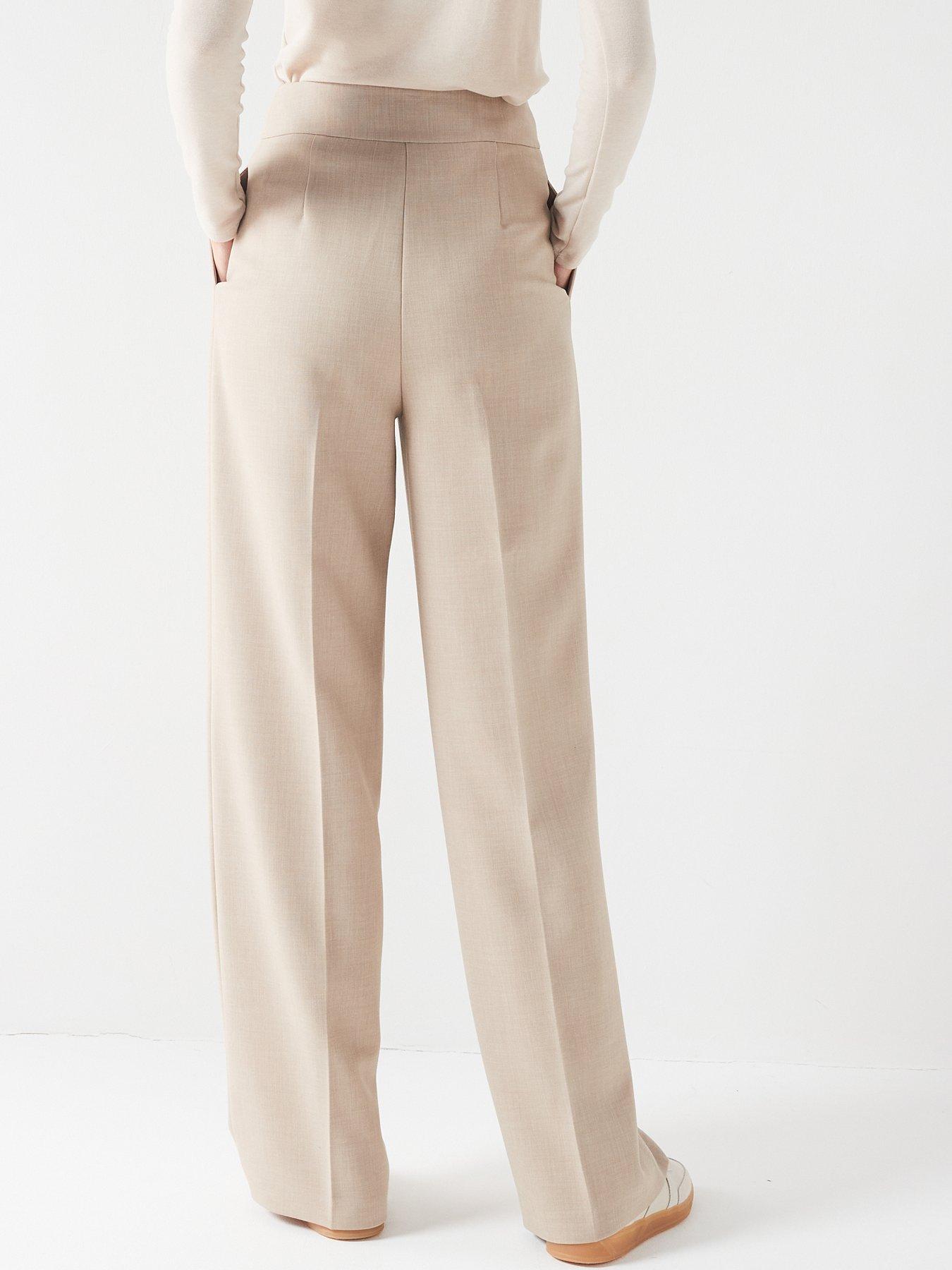 Fig & Basil Cross Hatch Wide Leg Trouser Co ord - Beige