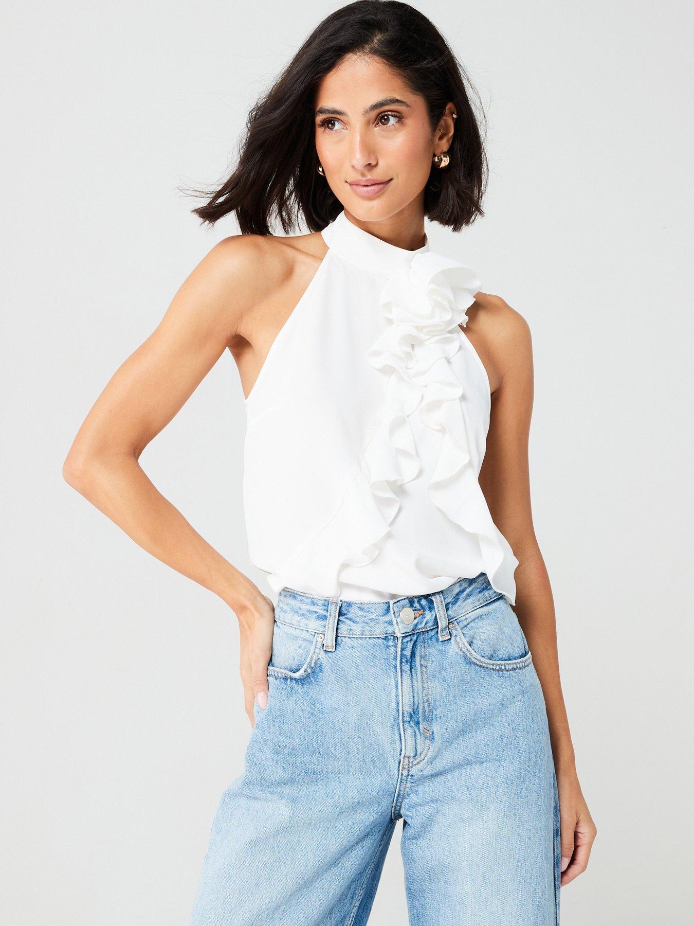 High neck best sale ruffle blouse uk