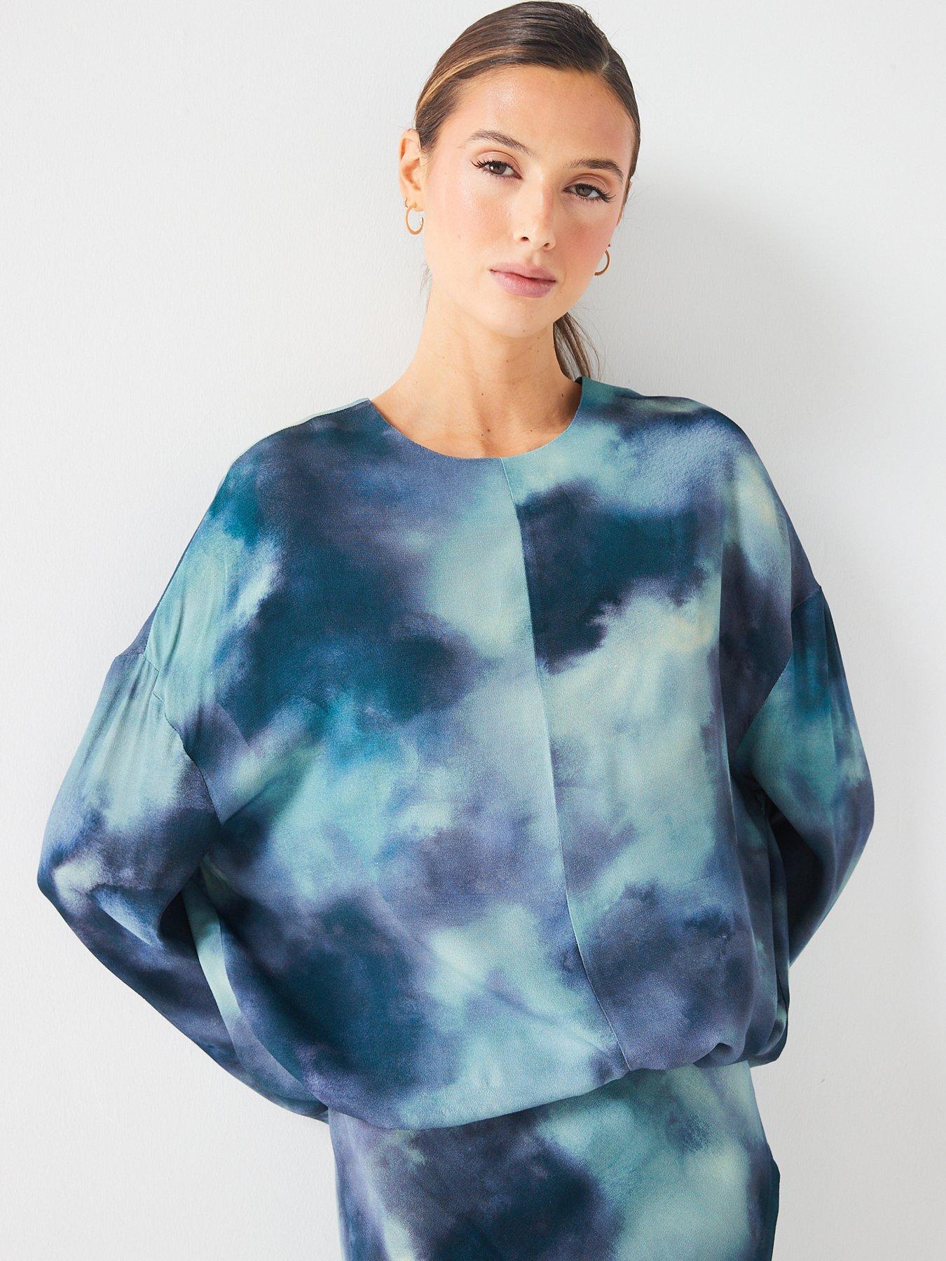 undefined Tie Dye Blouse Co Ord - Navy