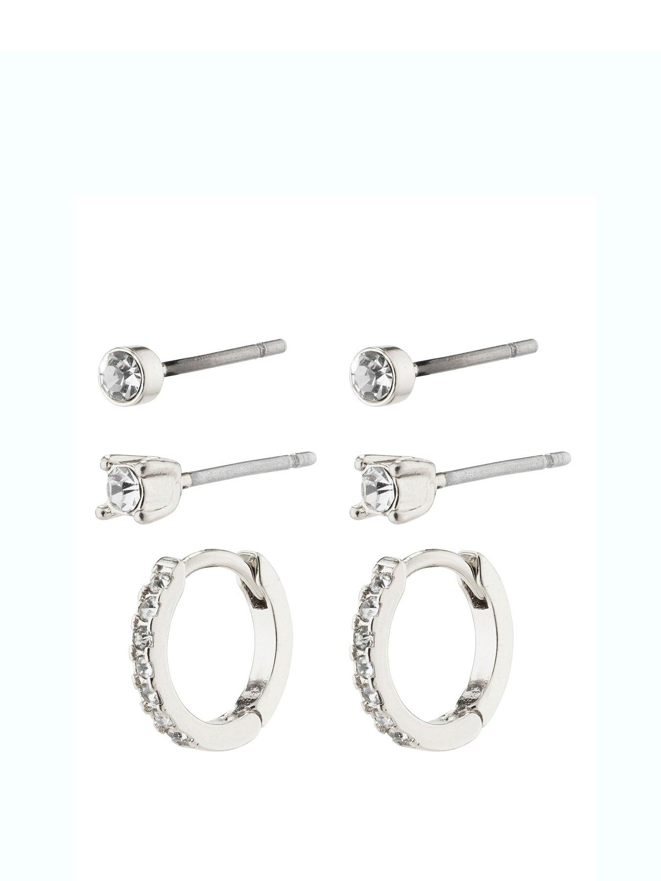 Product photograph of Pilgrim Sia Crystal Earrings 3-in-1 Set Silver-plated from very.co.uk