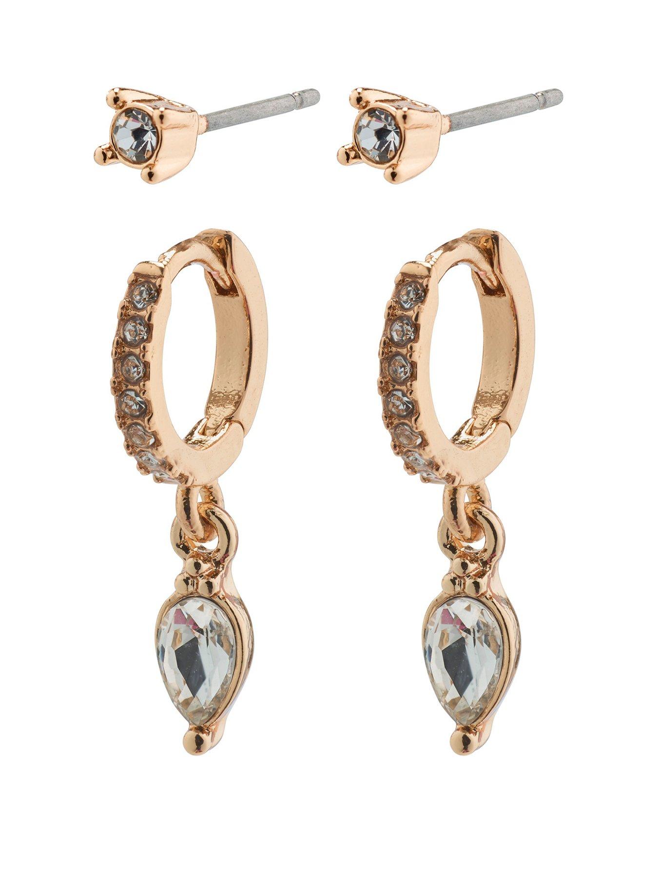 Product photograph of Pilgrim Elza Crystal Earrings 2-in-1 Set Rosegold-plated from very.co.uk