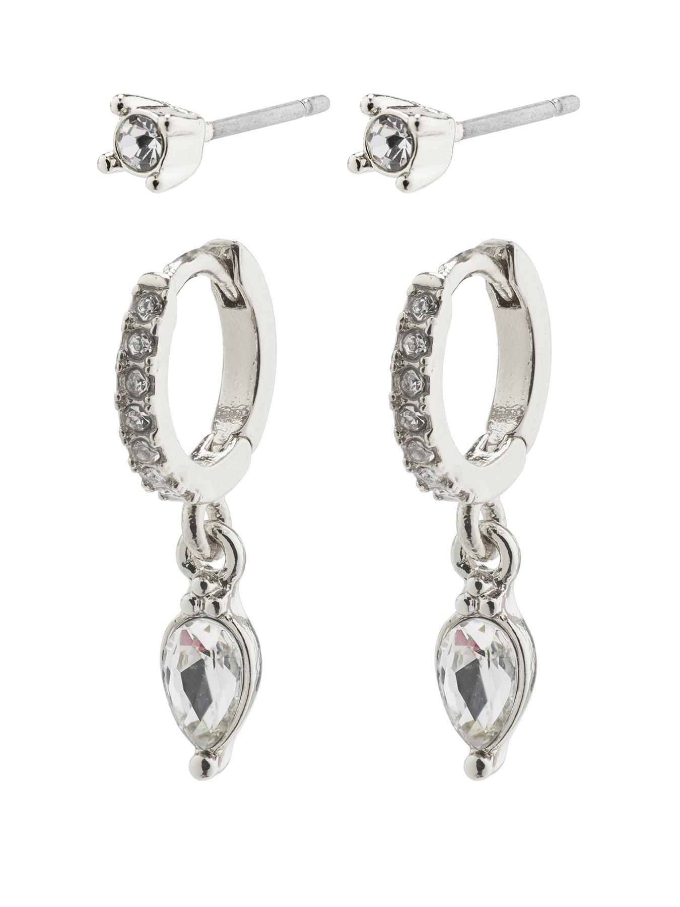 Product photograph of Pilgrim Elza Crystal Earrings 2-in-1 Set Silver-plated from very.co.uk