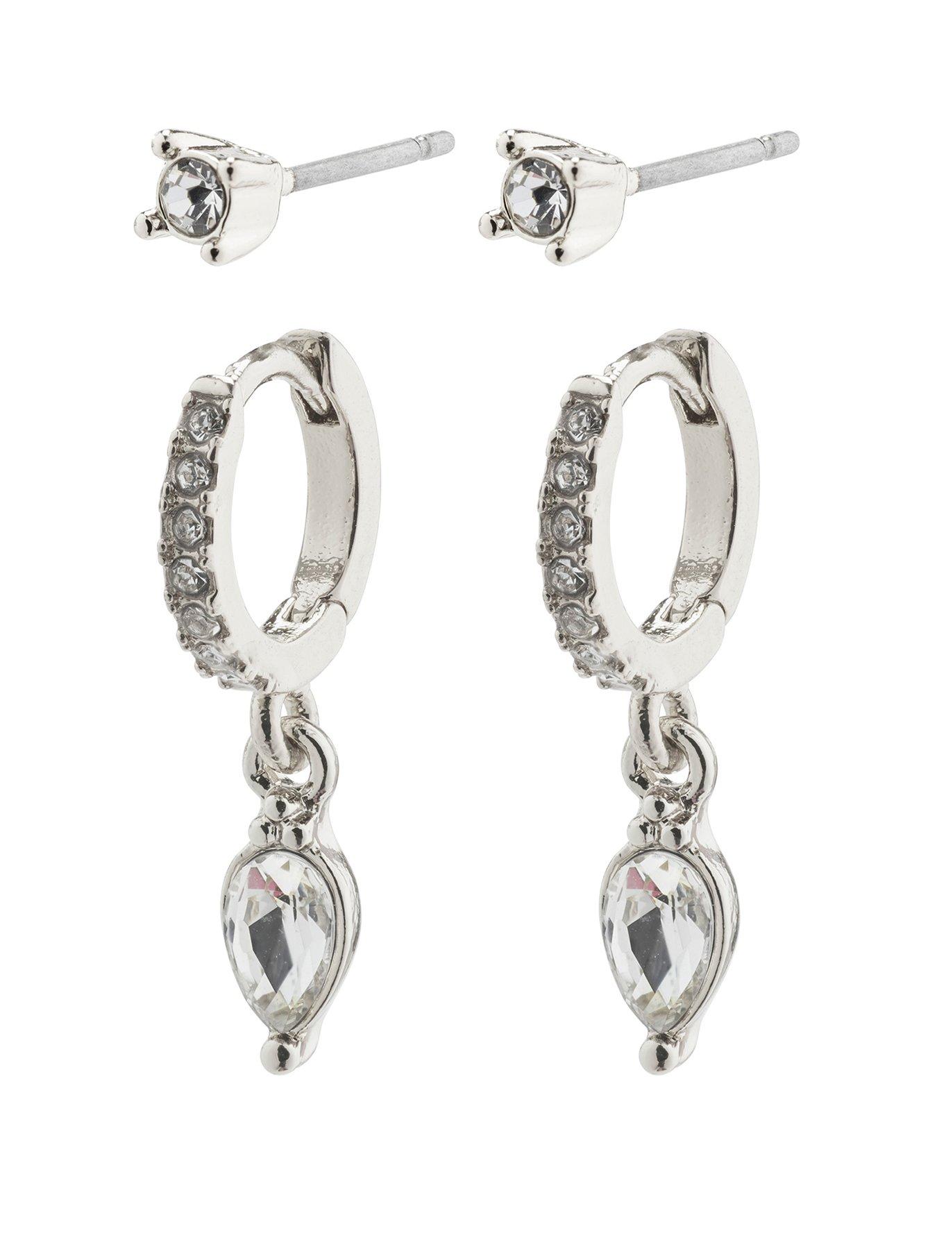 undefined ELZA crystal earrings 2-in-1 set silver-plated