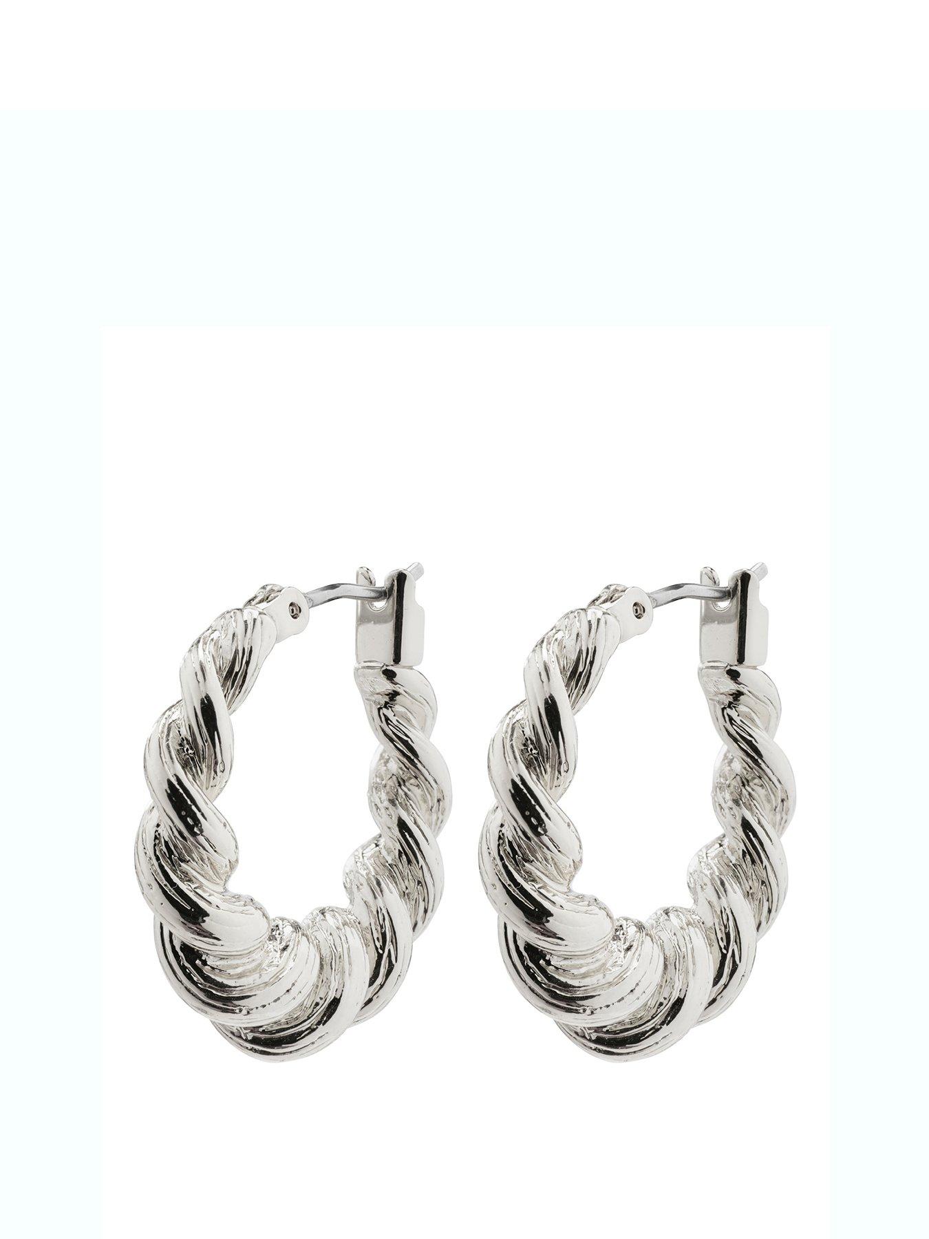 Product photograph of Pilgrim Eileen Twirl Hoop Earrings Silver-plated from very.co.uk