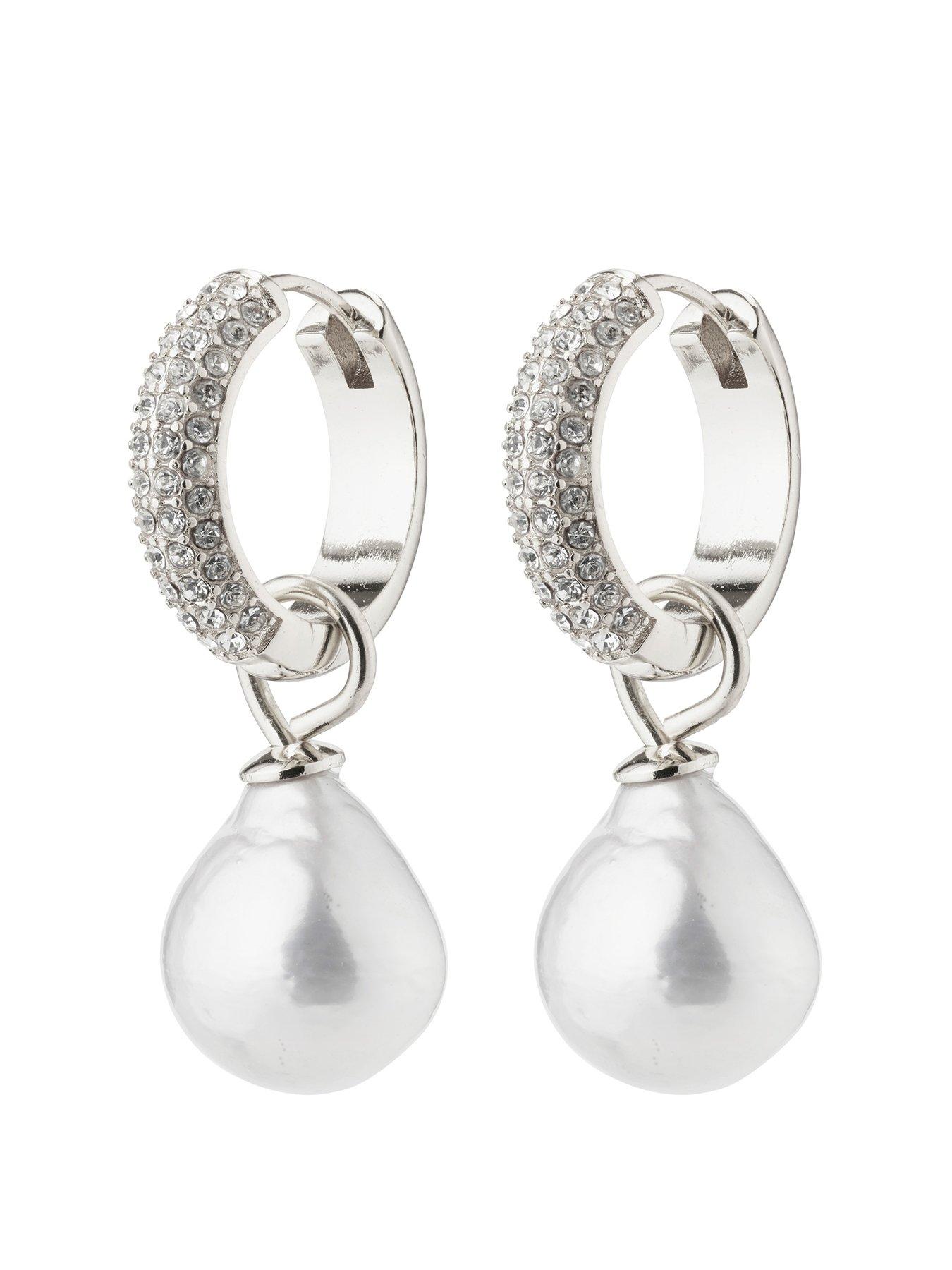 Product photograph of Pilgrim Edele Pearl Earrings Silver-plated from very.co.uk