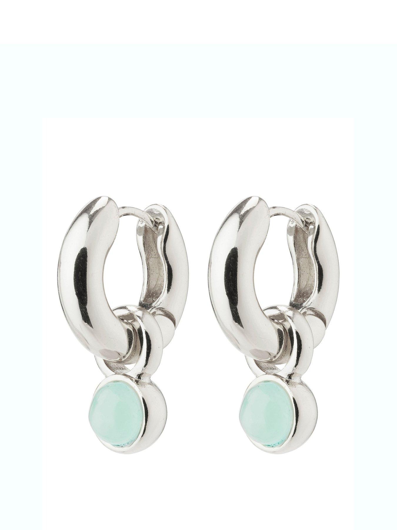 Product photograph of Pilgrim Evah Blue Hoop Earrings Silver-plated from very.co.uk