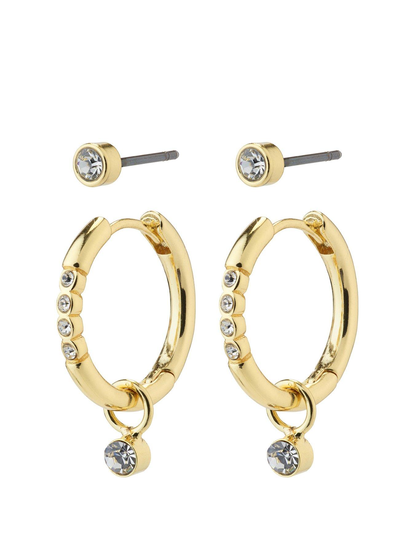 Product photograph of Pilgrim Elna Crystal Earrings 2-in-1 Set Gold-plated from very.co.uk