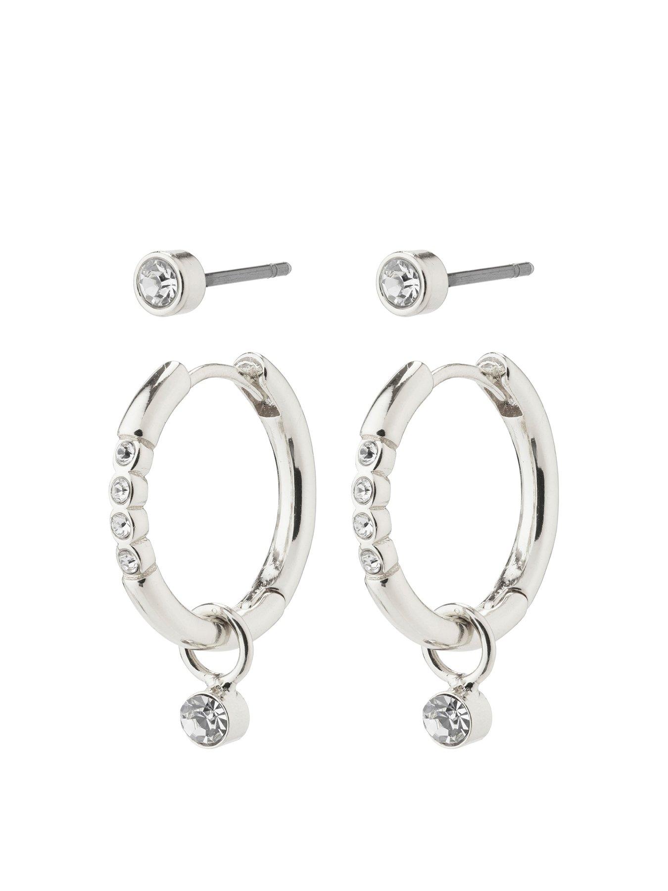 Product photograph of Pilgrim Elna Crystal Earrings 2-in-1 Set Silver-plated from very.co.uk