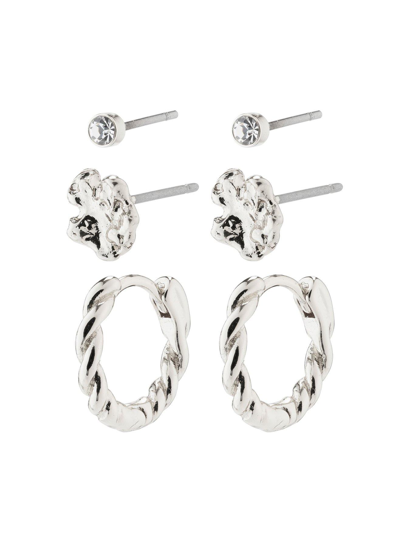 Product photograph of Pilgrim Emanuelle Earrings 3-in-1 Set Silver-plated from very.co.uk