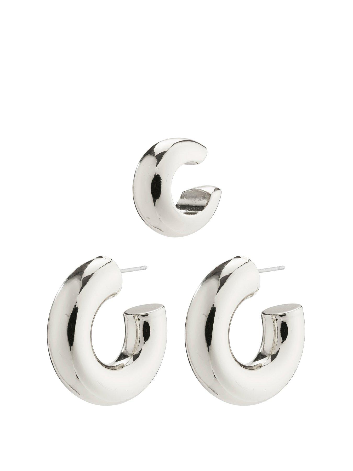 Product photograph of Pilgrim Aleena Chunky Silver-plated Hoops And Cuff from very.co.uk