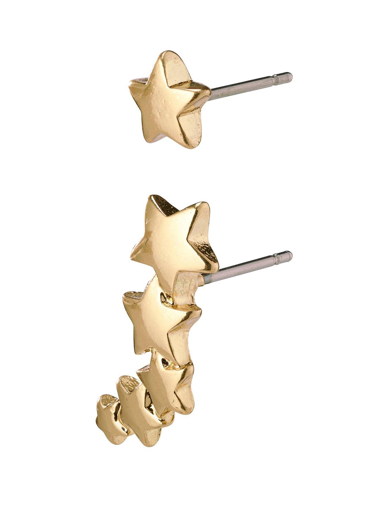 Product photograph of Pilgrim Ava Star Earrings Gold-plated from very.co.uk