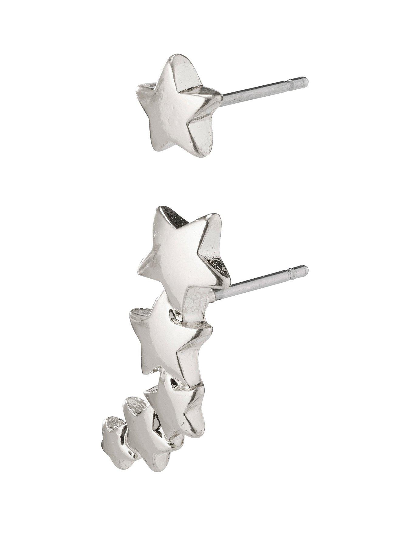 Product photograph of Pilgrim Ava Star Earrings Silver-plated from very.co.uk