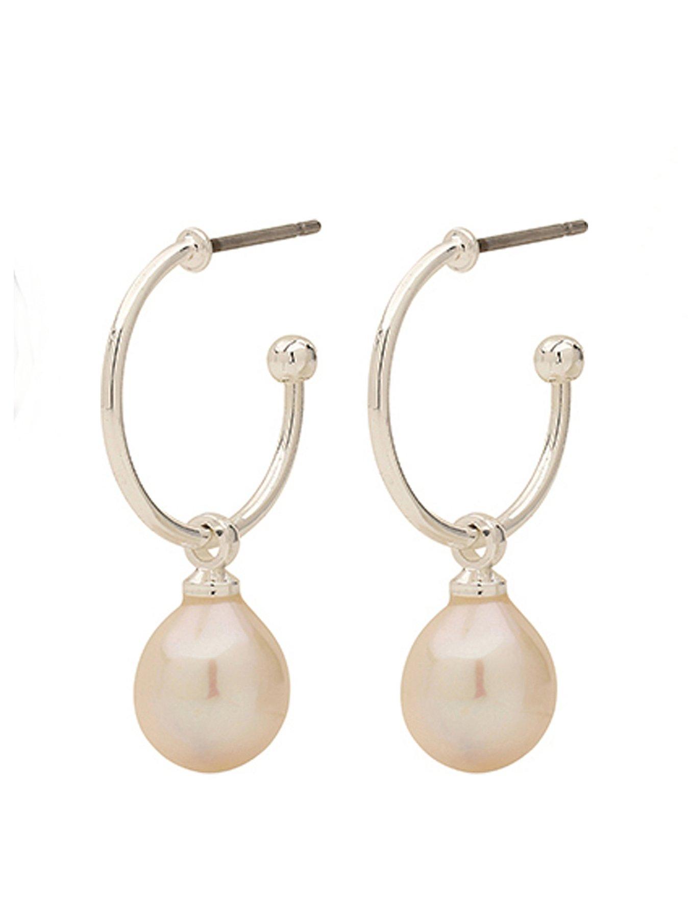 Product photograph of Pilgrim Eila Pearl Earrings Silver-plated from very.co.uk